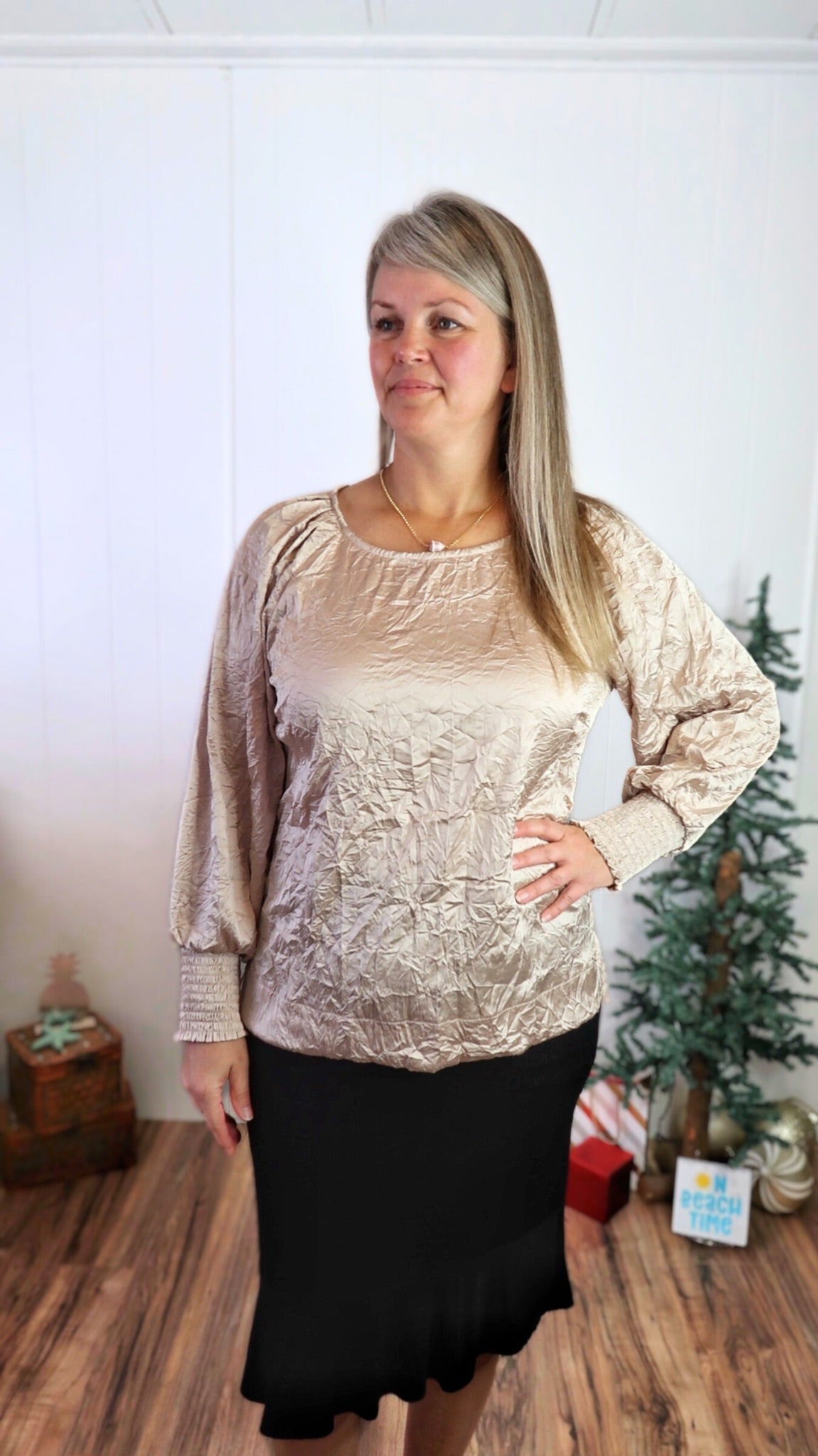 Champagne Crinkle Satin Top