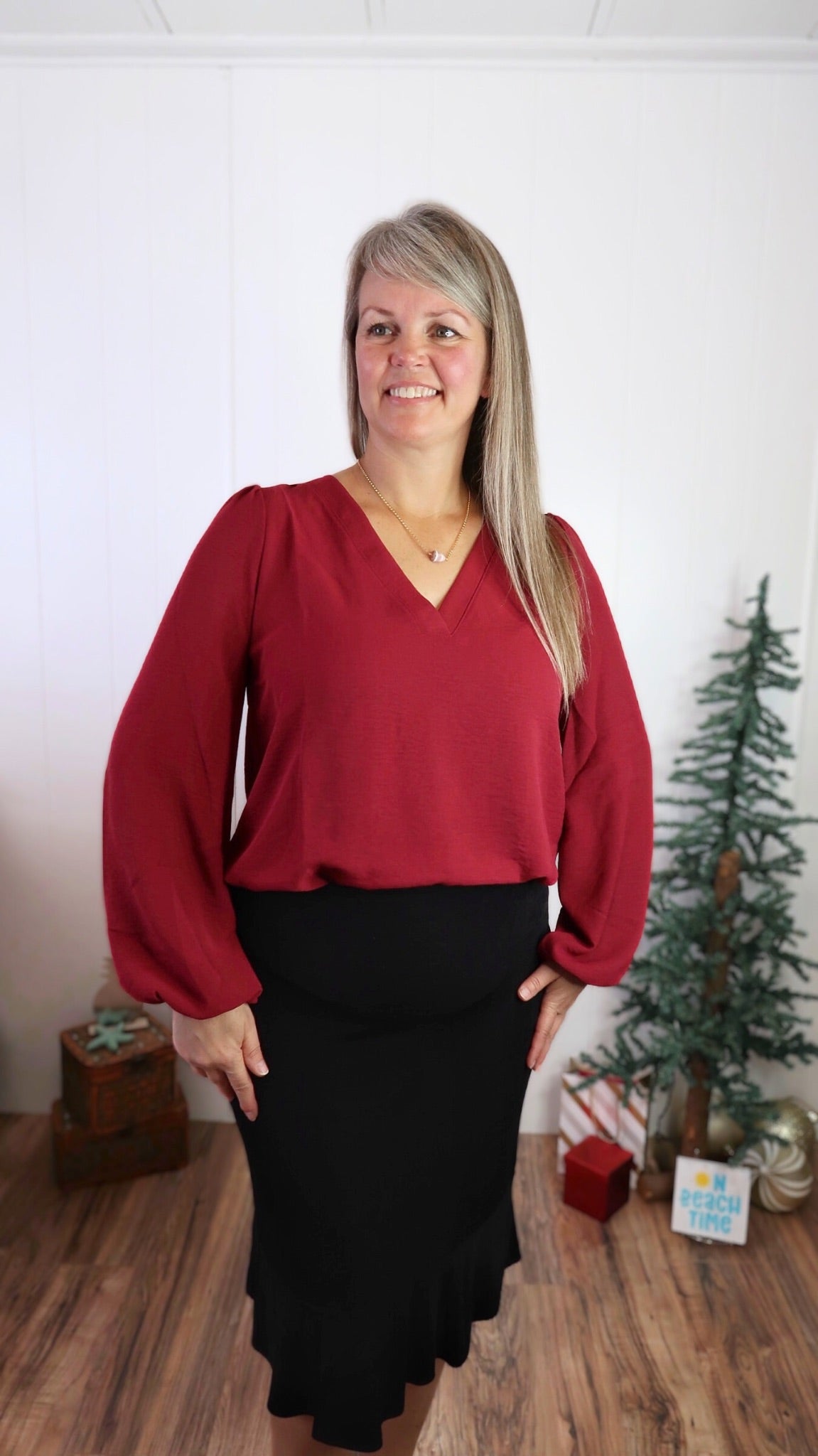 'Tis The Season Deep Red Top- Alohi Gold Apparel