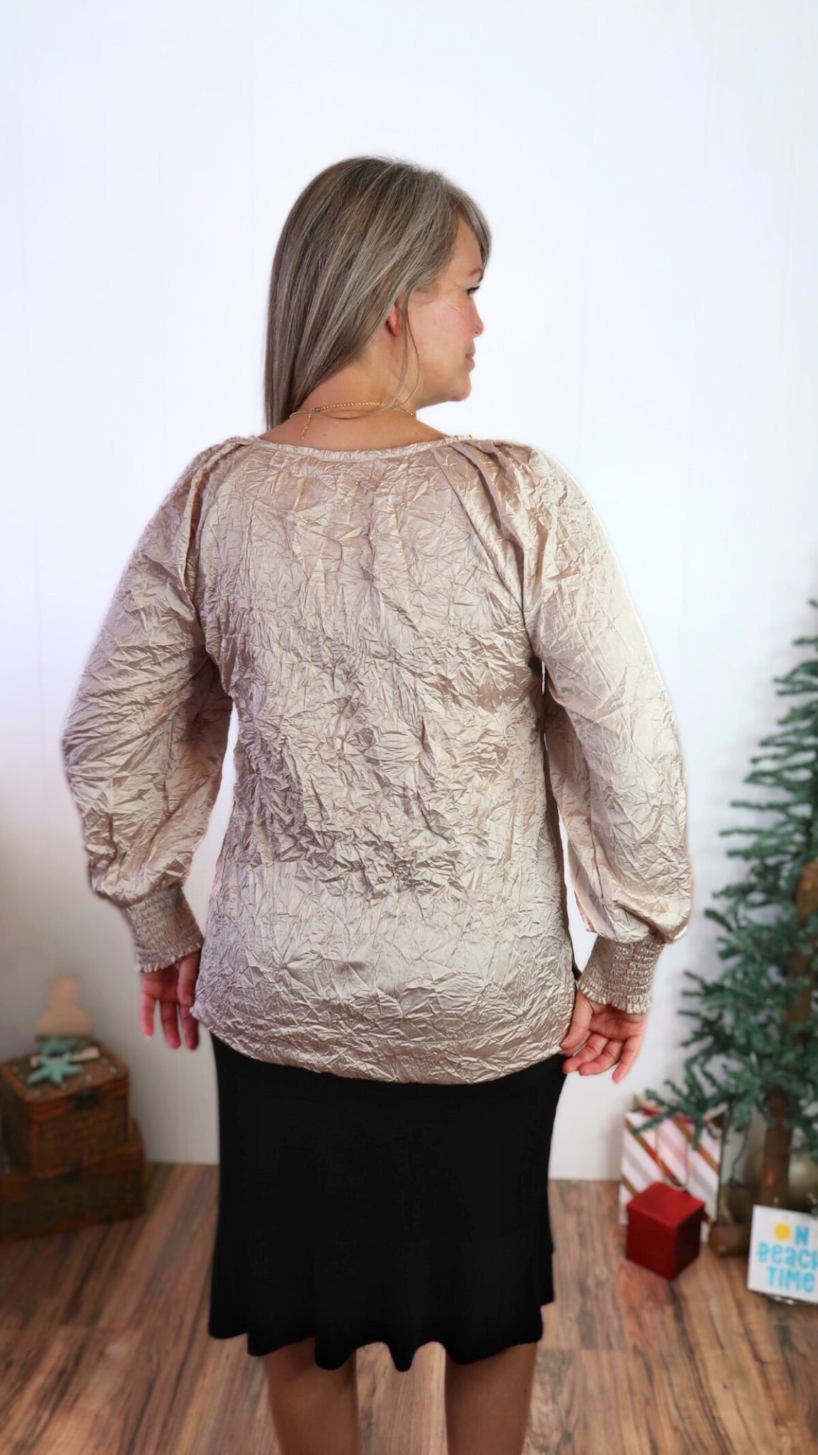 Champagne Crinkle Satin Top