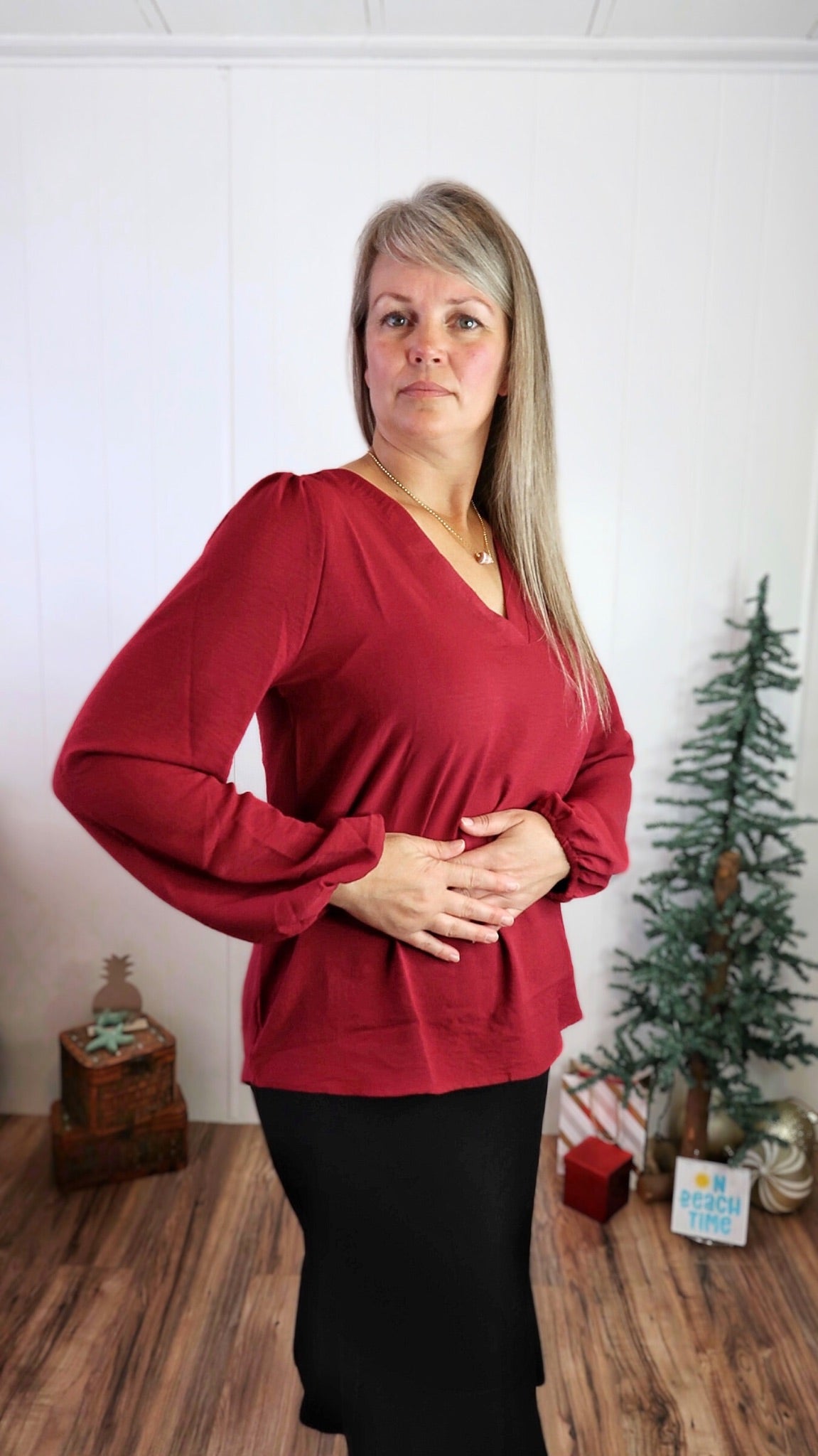 'Tis The Season Deep Red Top- Alohi Gold Apparel