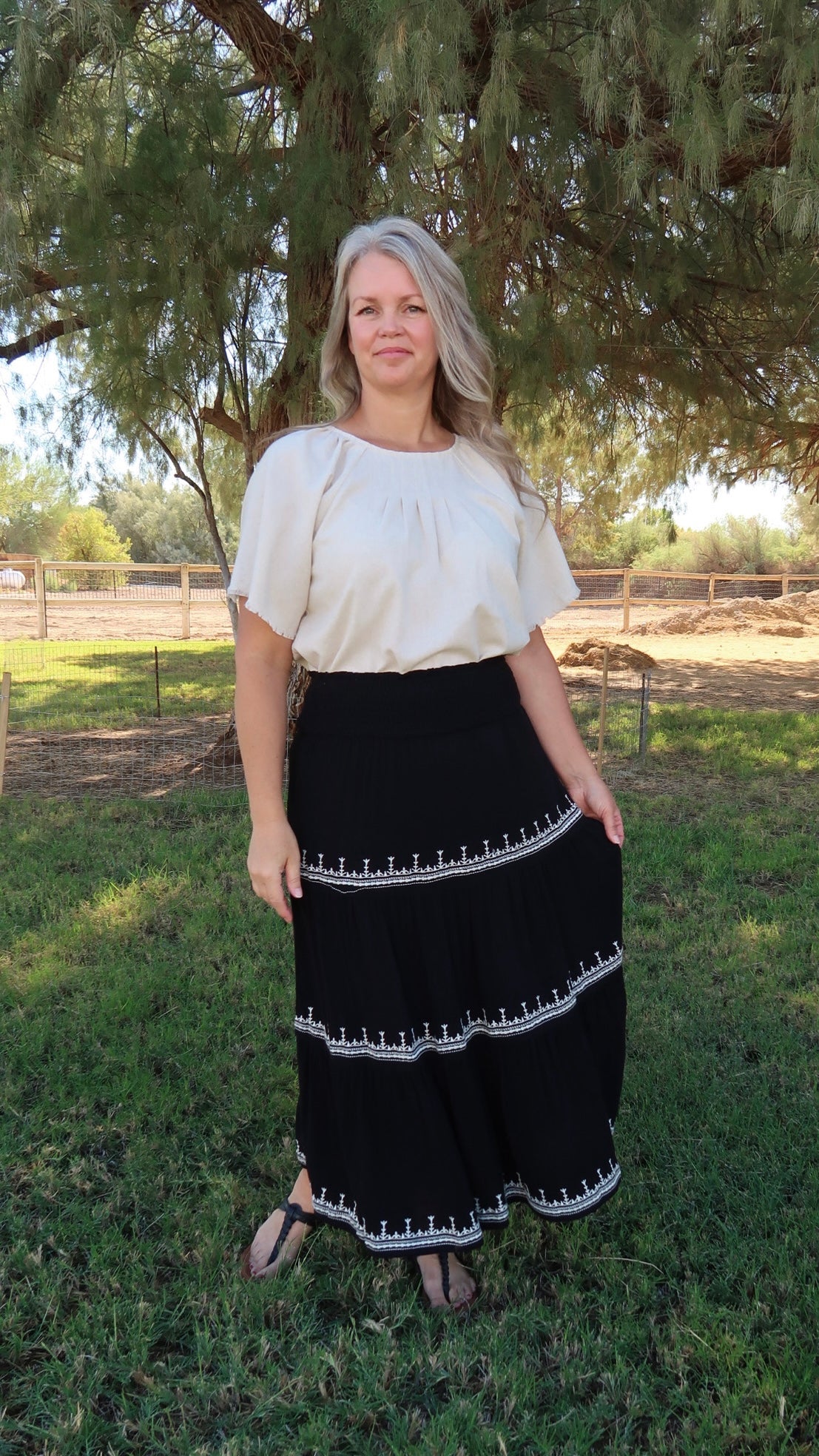 Black Embroidered Tiered Midi Skirt- Alohi Gold Apparel