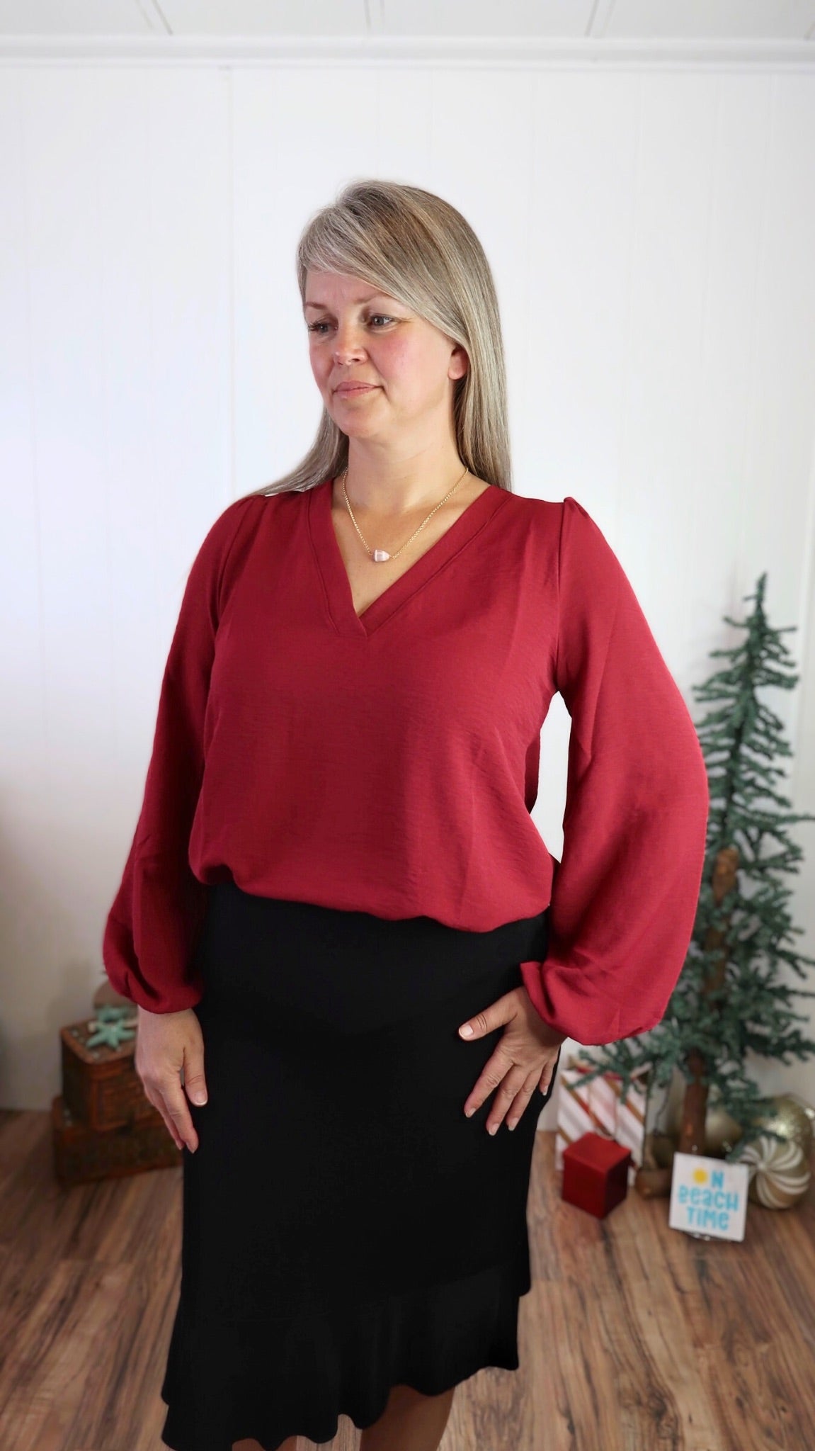 'Tis The Season Deep Red Top- Alohi Gold Apparel