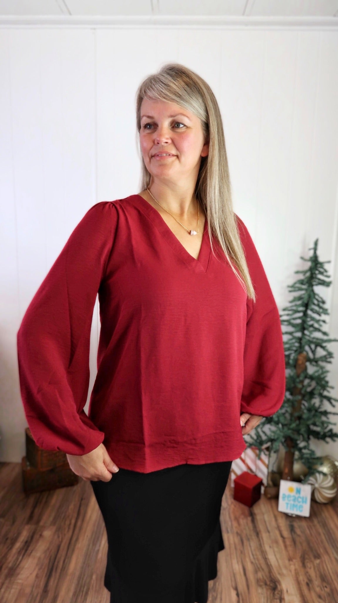 'Tis The Season Deep Red Top- Alohi Gold Apparel