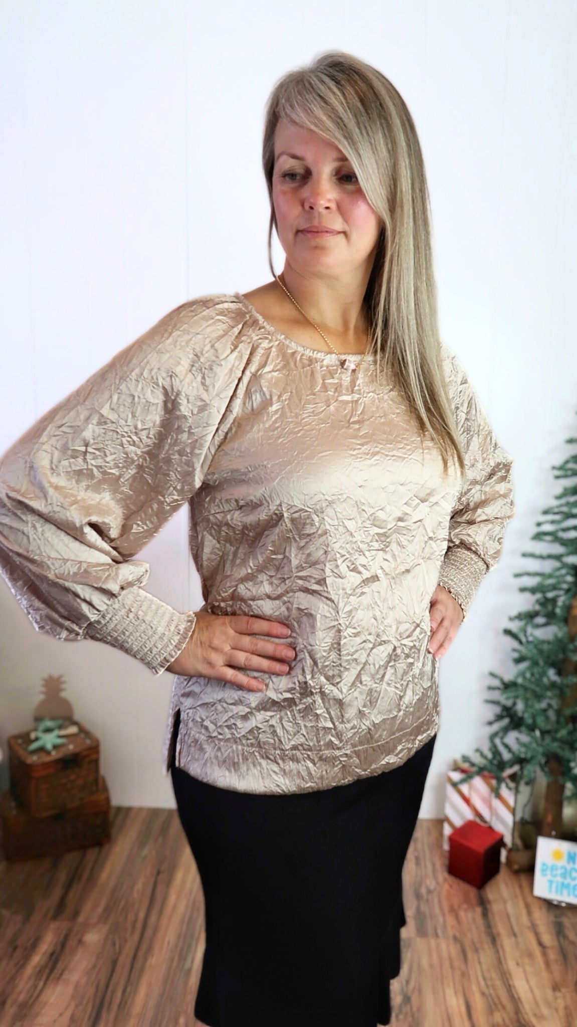 Champagne Crinkle Satin Top