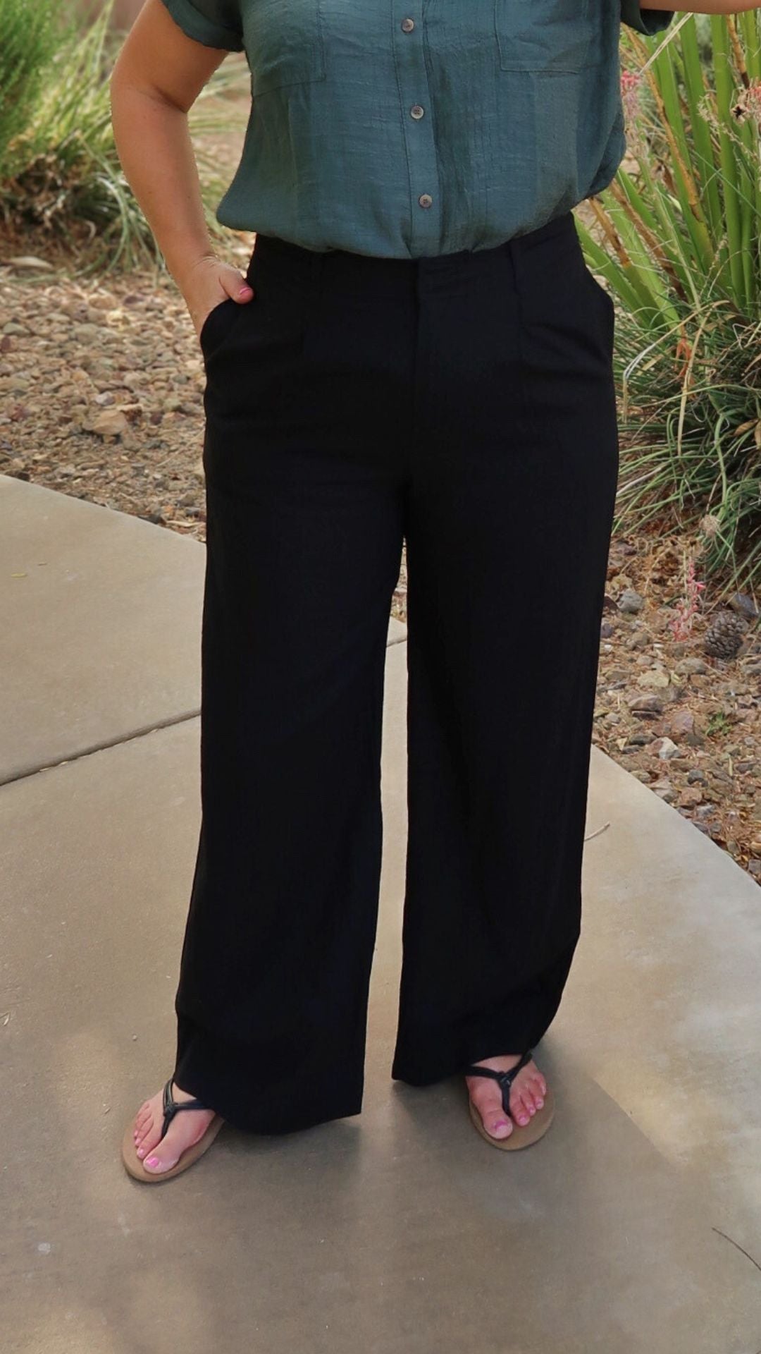 Black Linen Wide Leg Pants
