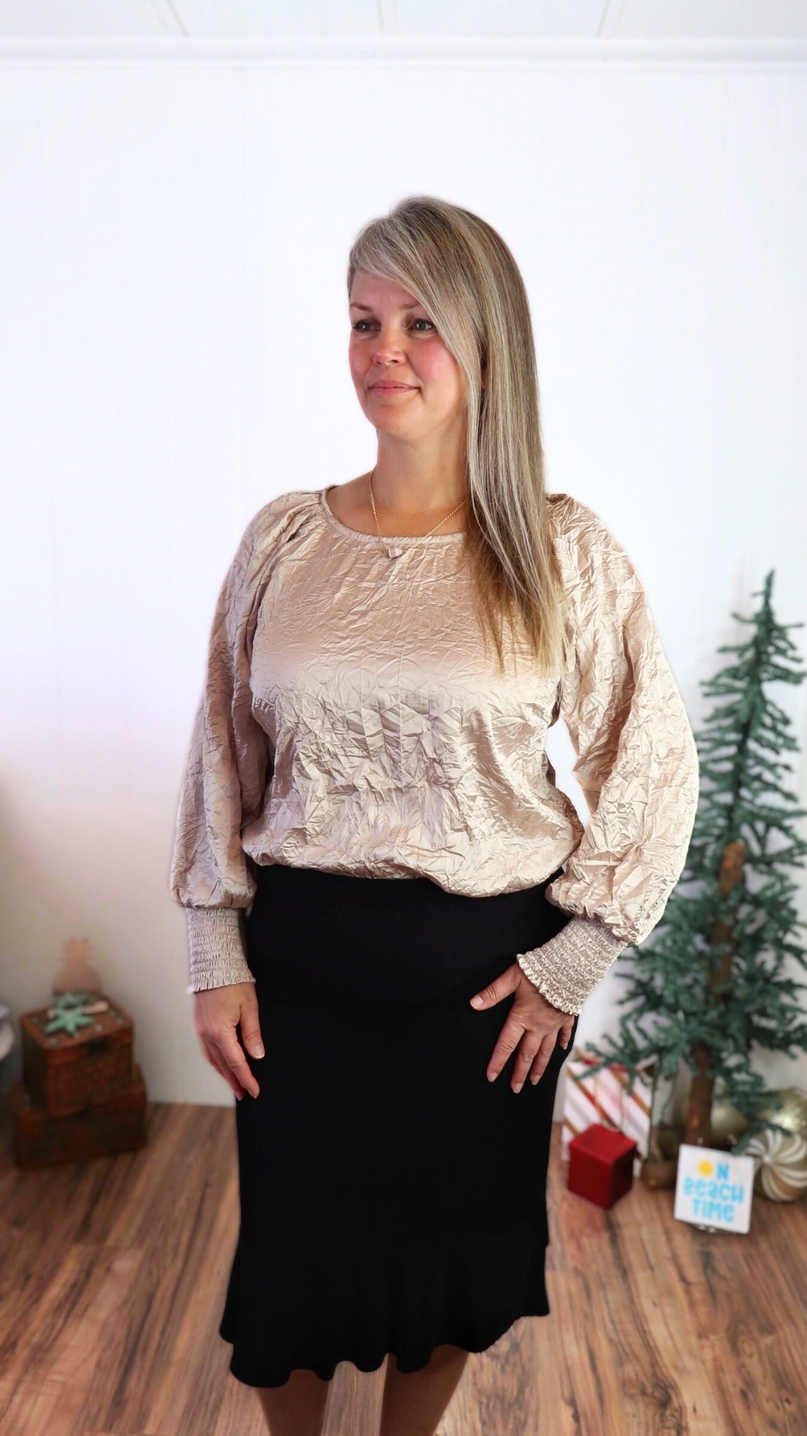 Champagne Crinkle Satin Top