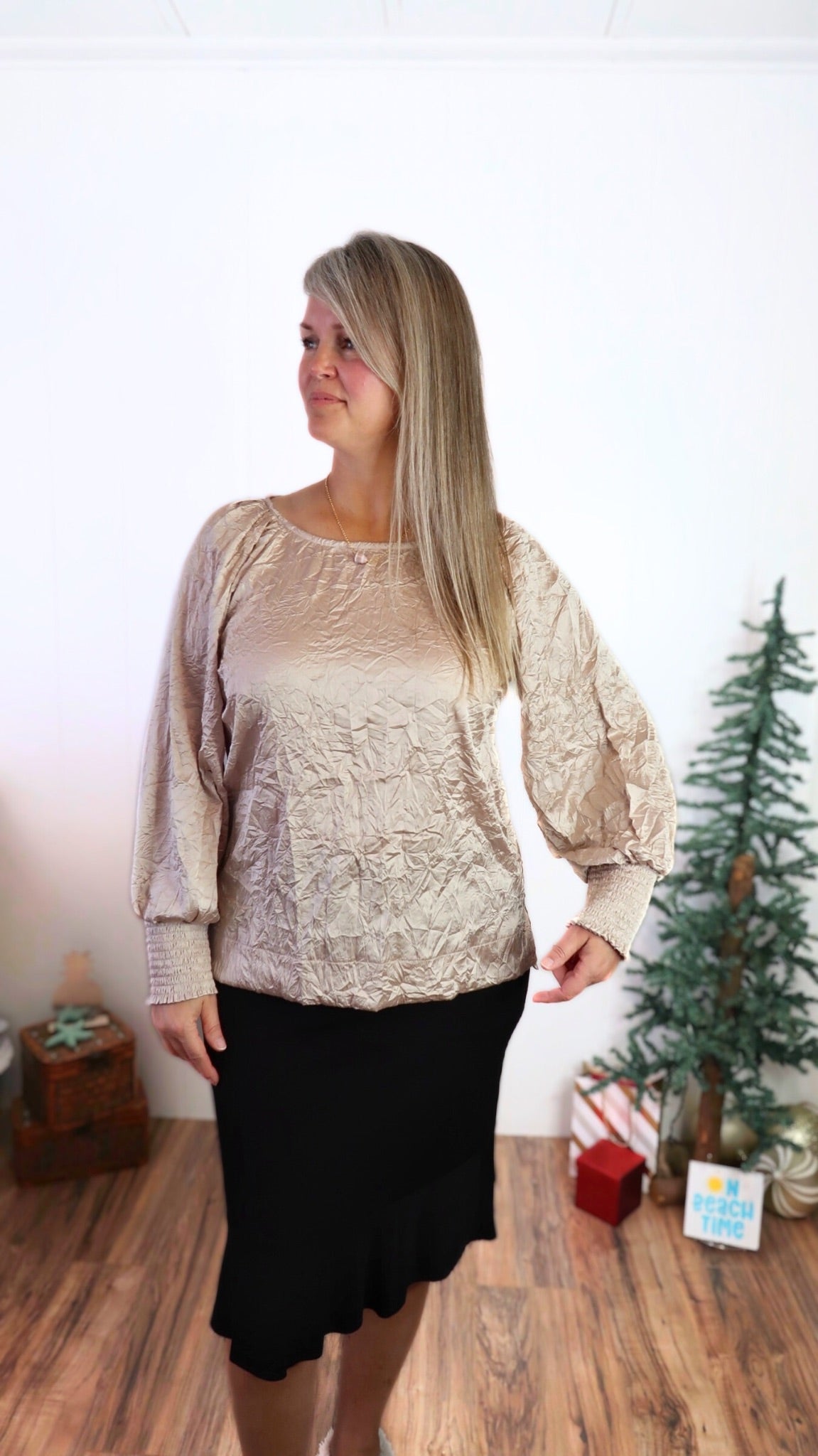 Champagne Crinkle Satin Top