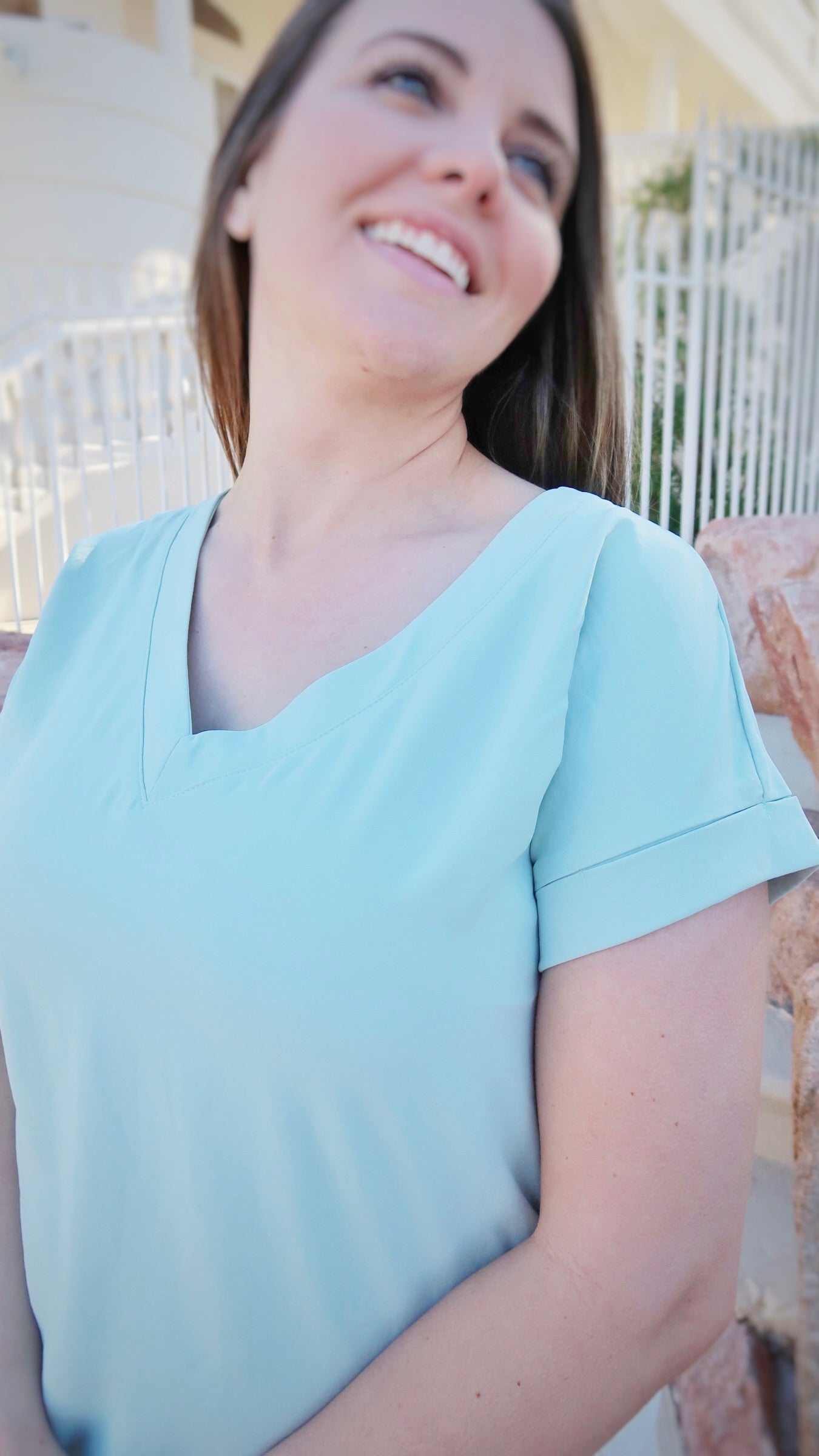 Silver Palm V-neck Top