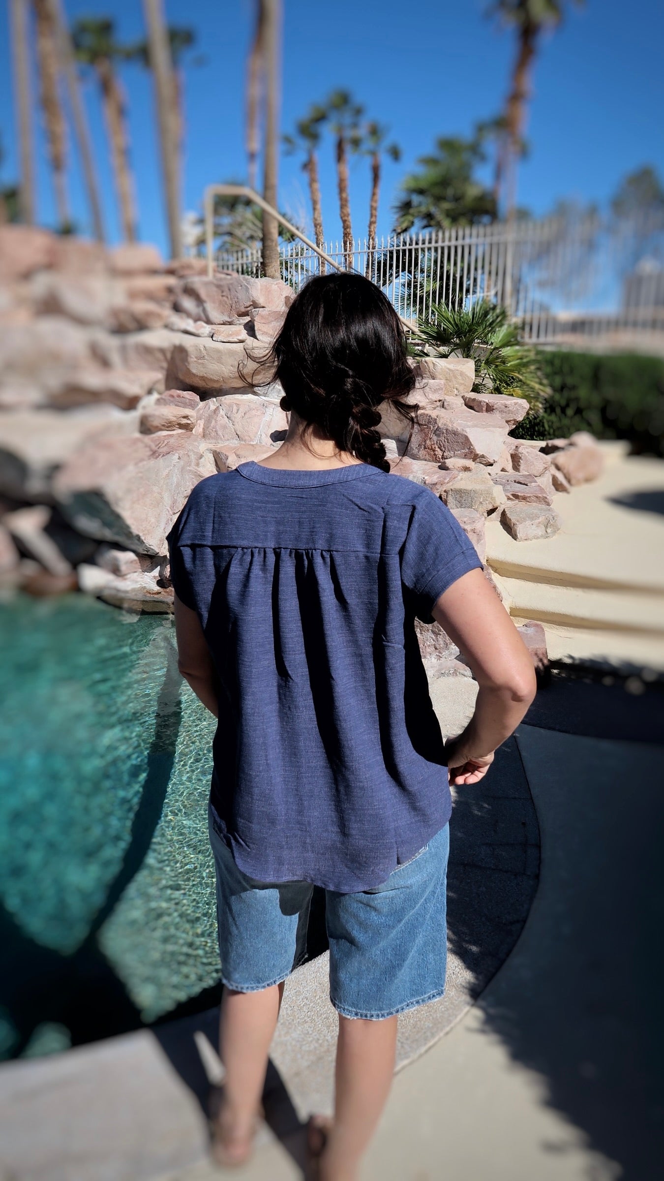 Pacific Sea Blue Button Down Top