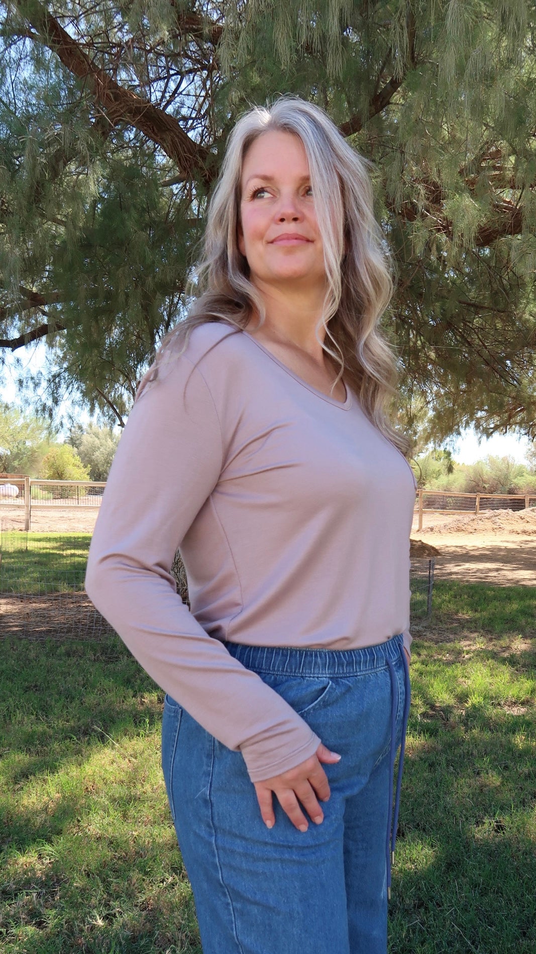 Taupe Long Sleeve Top/ Alohi Gold Apparel