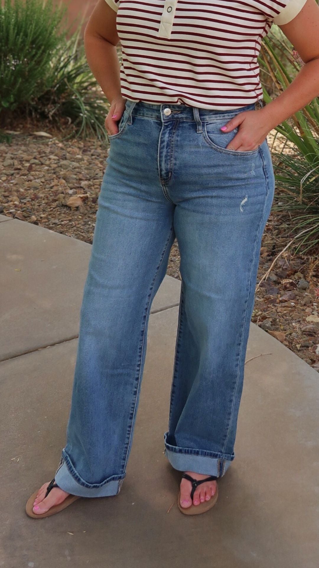 KANCAN HIGH RISE CUFFED LEG JEANS- Alohi Gold Apparel