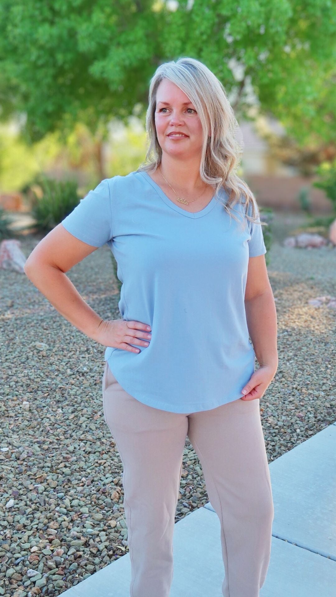 Sky blue women’s T-shirt – Alohi gold apparel