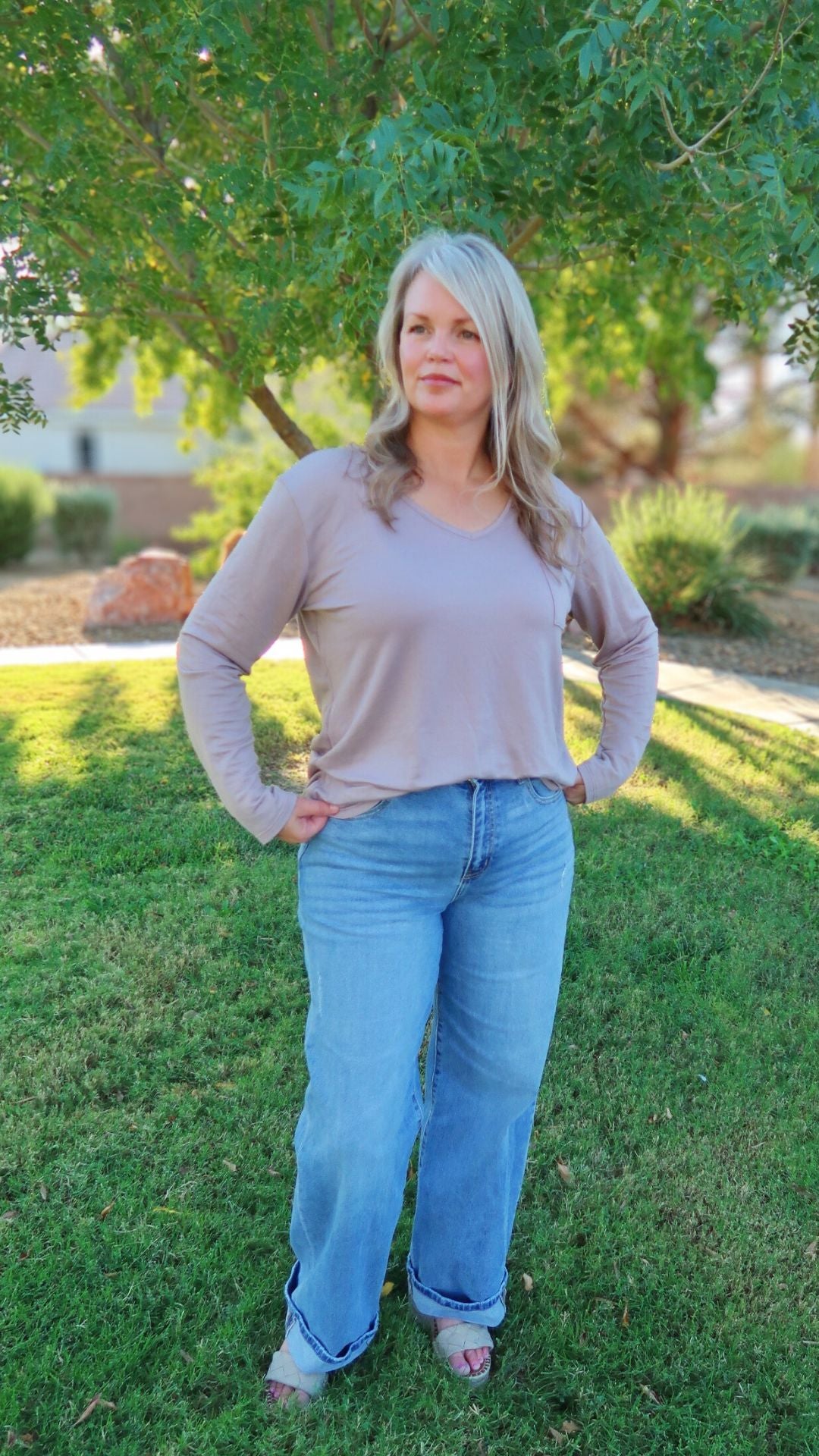 Taupe Long Sleeve Top -alohi gold apparel