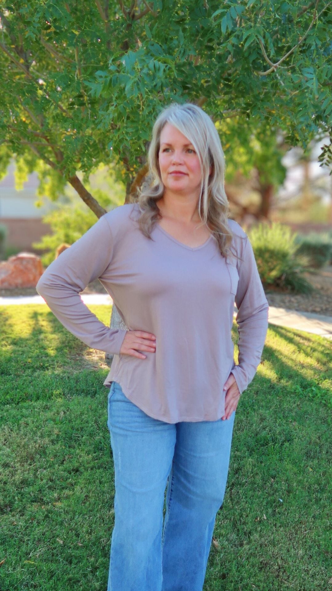 Taupe Long Sleeve Top -alohi gold apparel