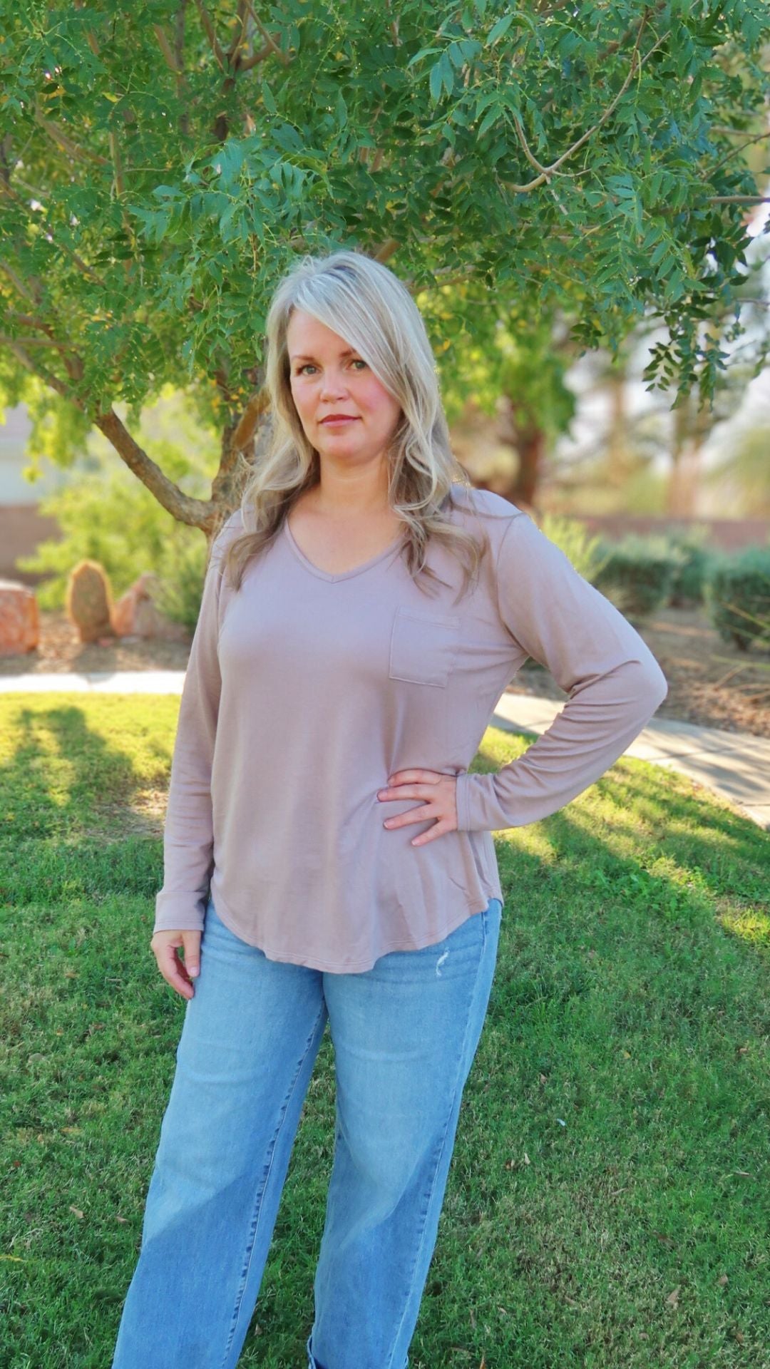 Taupe Long Sleeve Top -alohi gold apparel