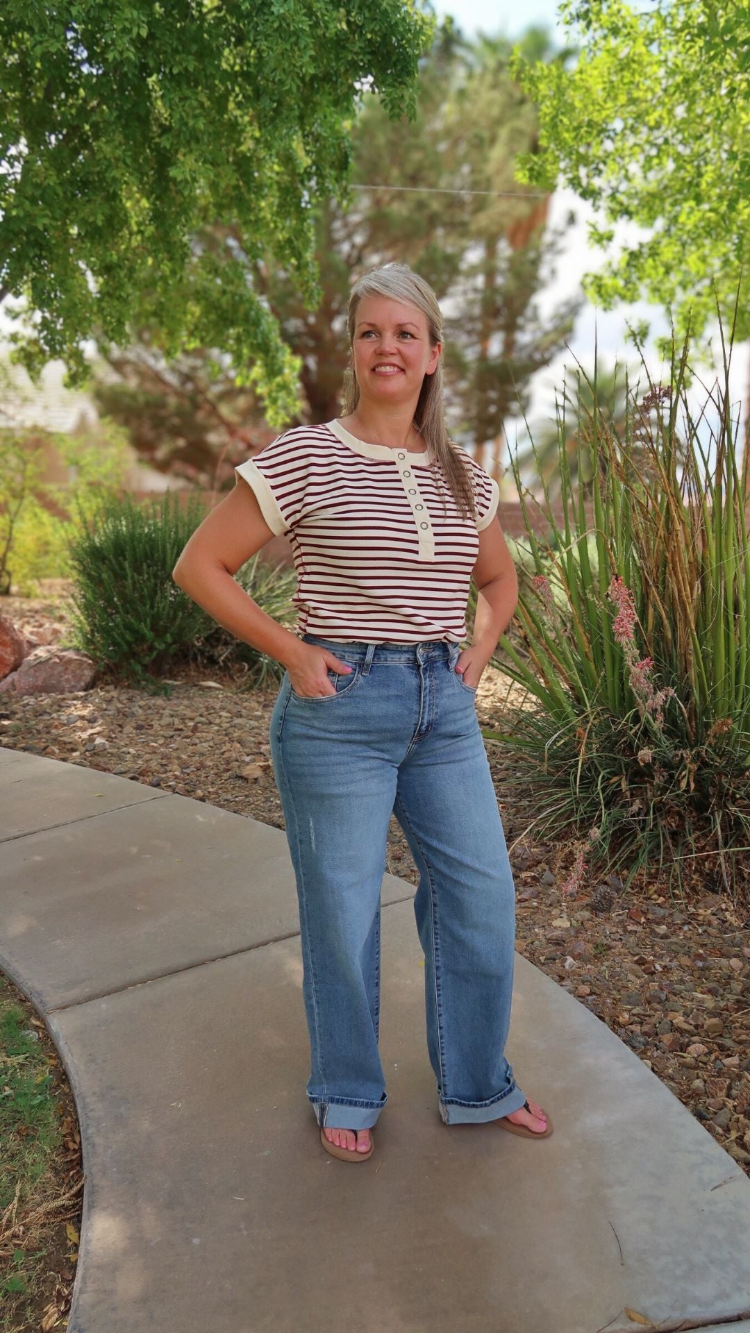 Wine Stripe Henley Top