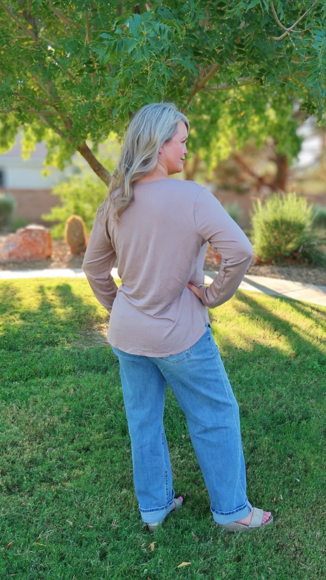 Taupe Long Sleeve Top -alohi gold apparel