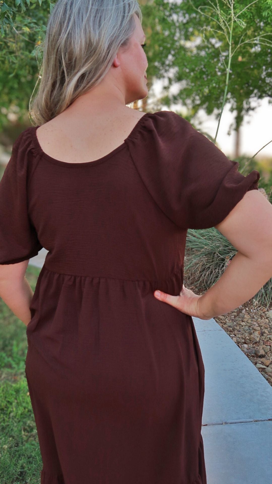 Chocolate color midi dress – Alohi gold apparel