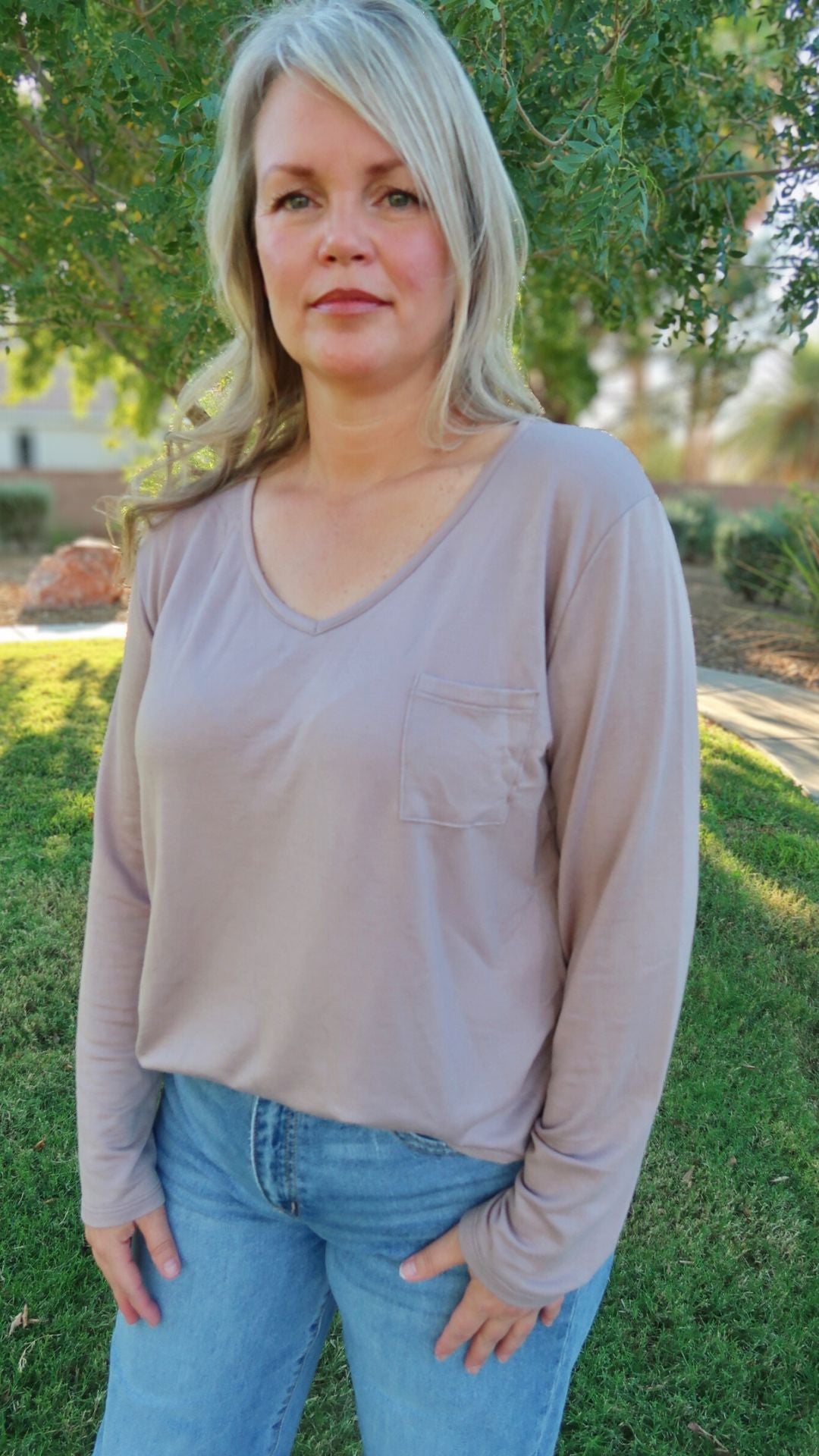 Taupe Long Sleeve Top -alohi gold apparel