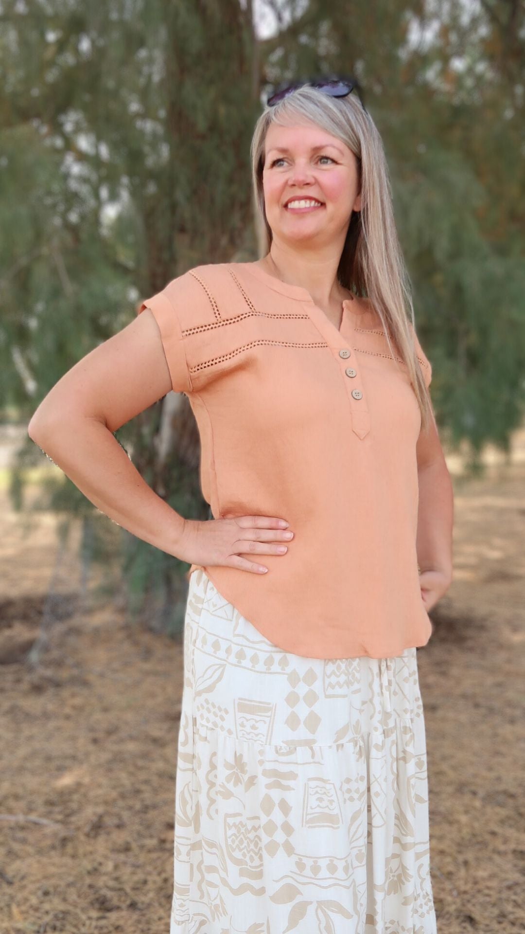 Short Sleeve Henley Blouse