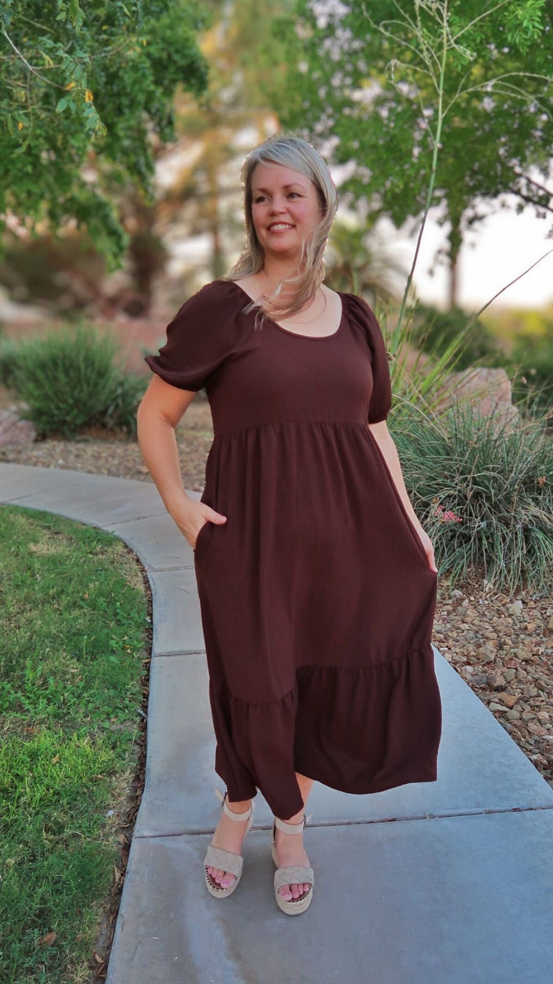 Chocolate color midi dress – Alohi gold apparel