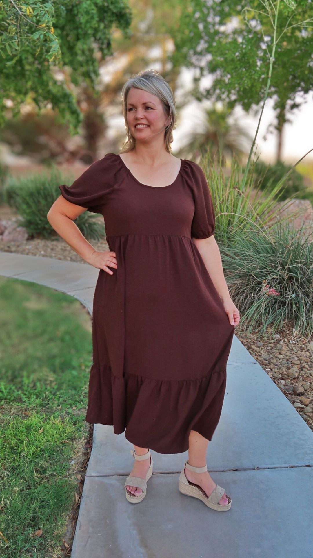 Chocolate color midi dress – Alohi gold apparel