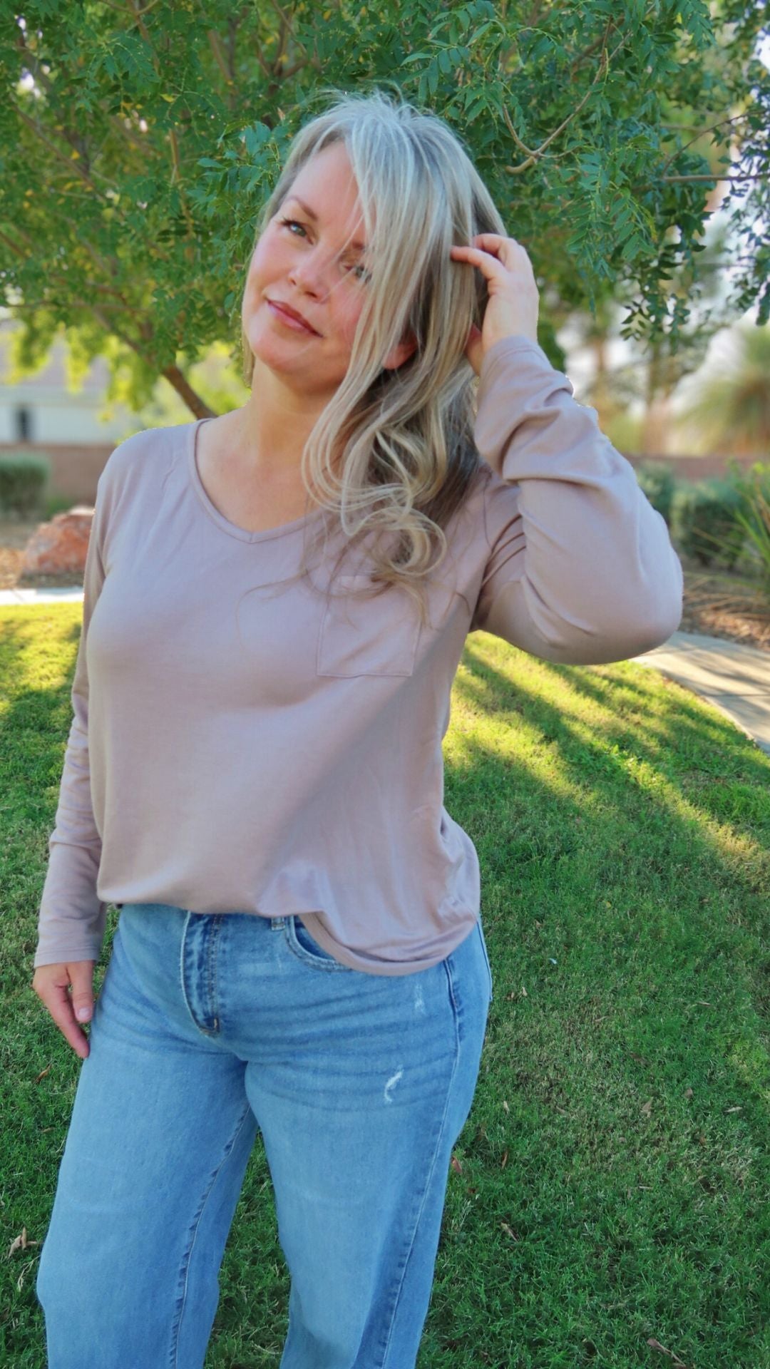 Taupe Long Sleeve Top -alohi gold apparel
