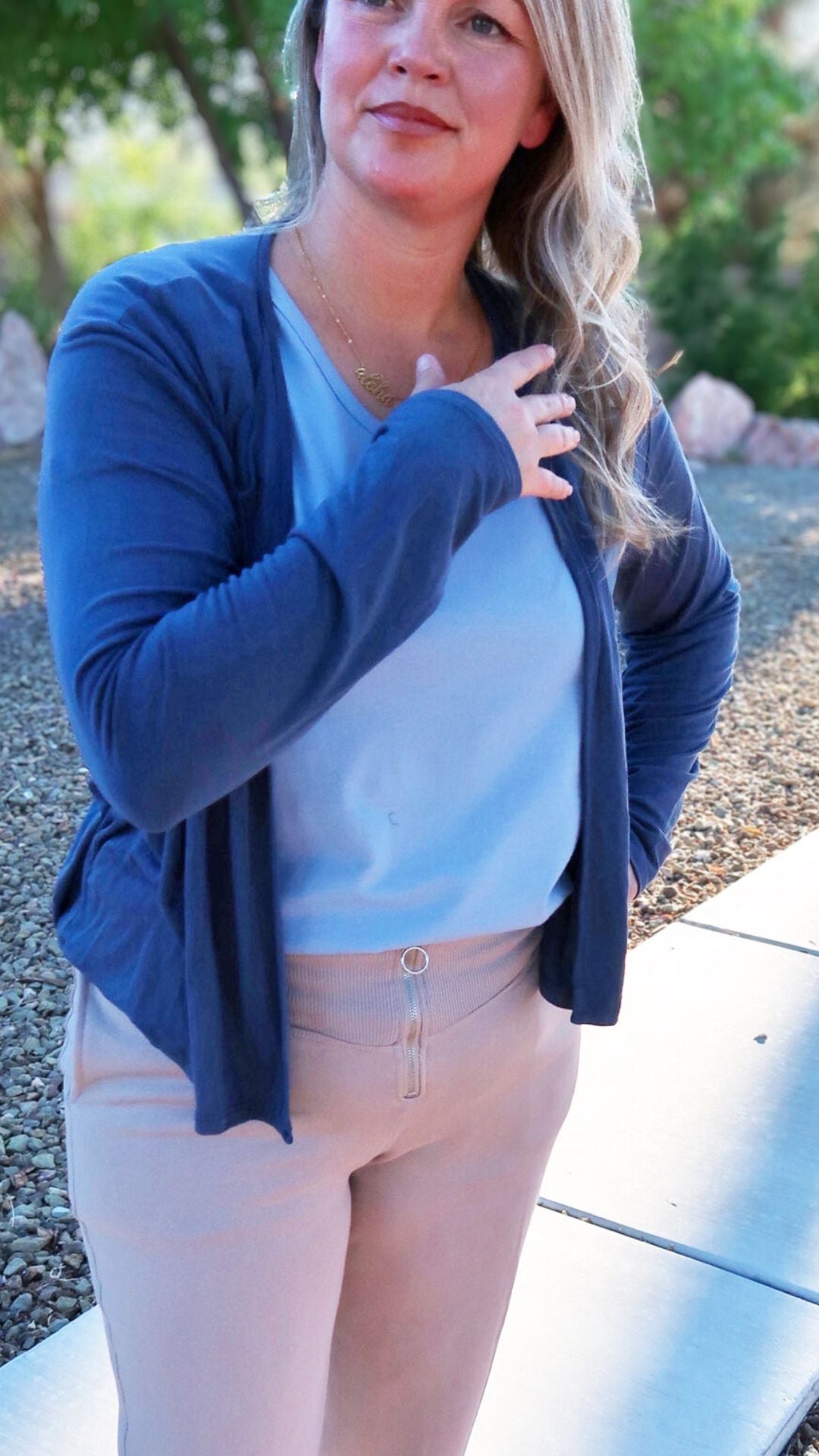 Women’s navy open front cardigan- alohi gold apparel
