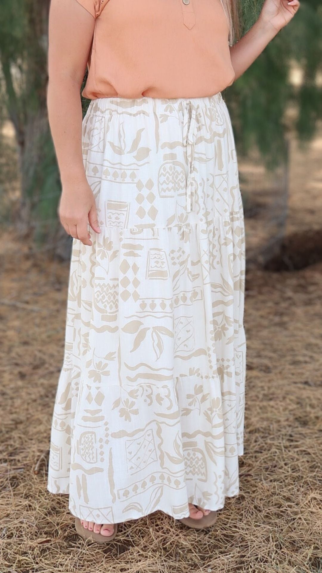 Boho Print Midi Skirt- Alohi Gold apparel