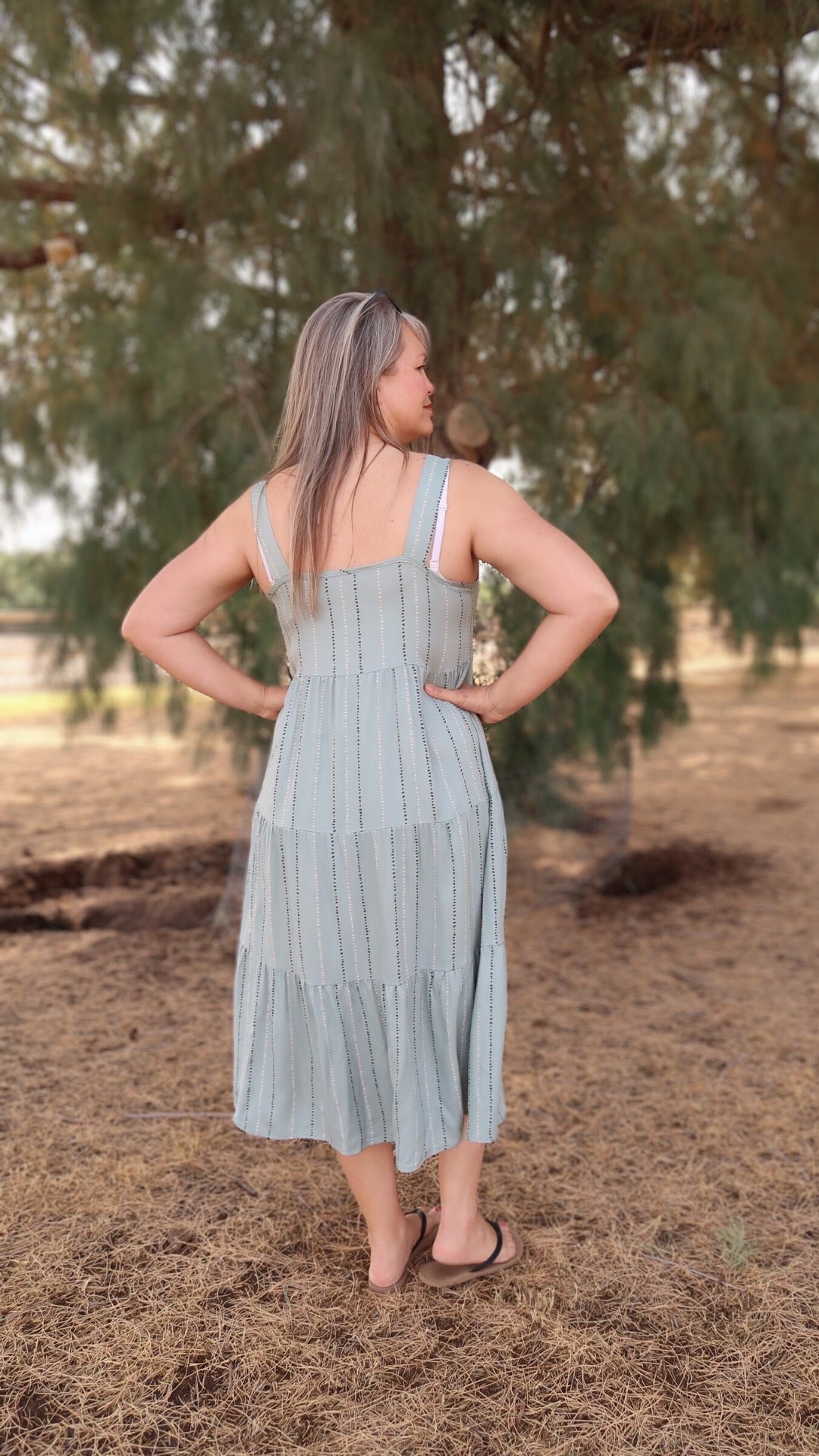 Silver Palm Wide Strap Midi Dress
