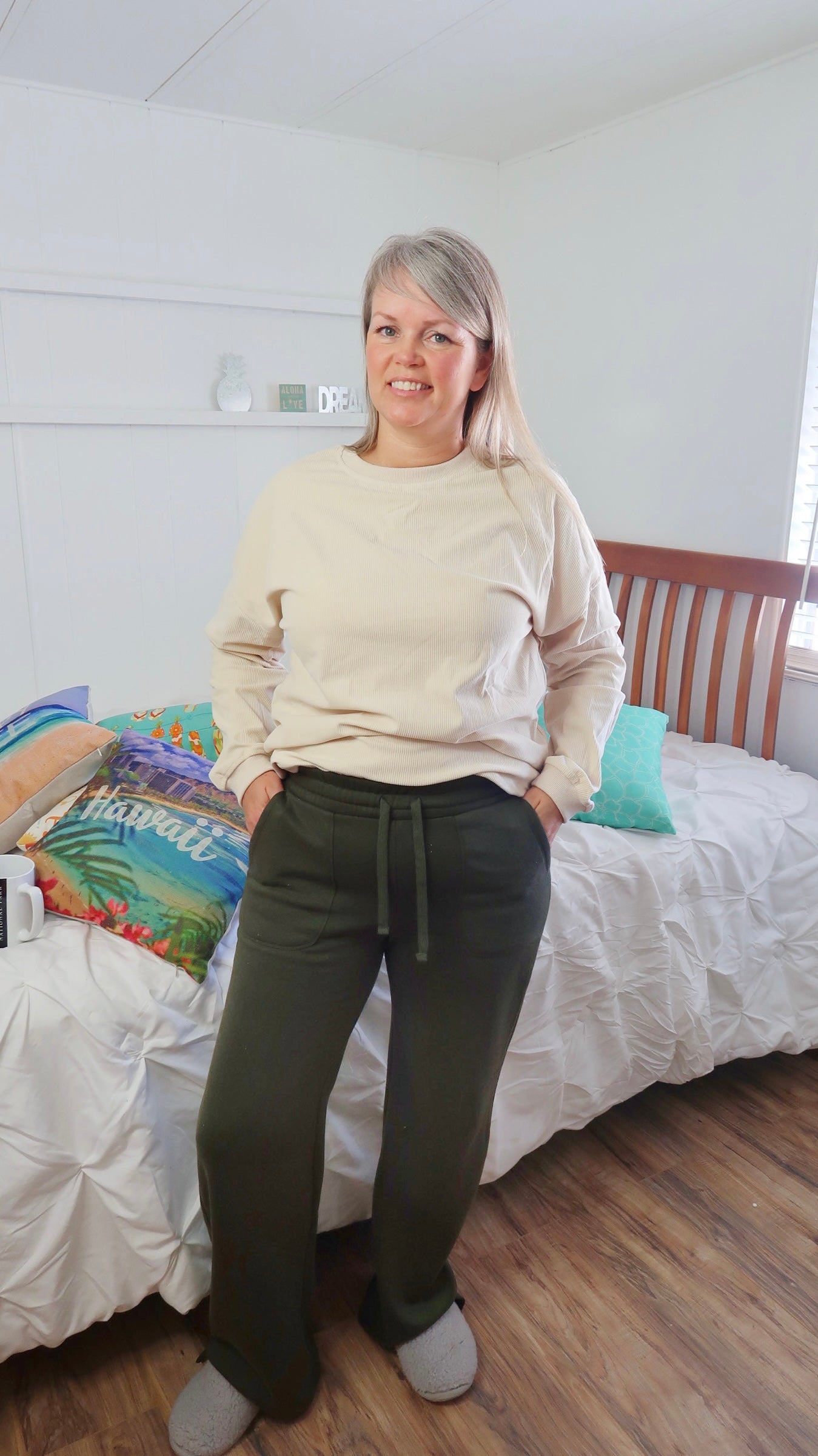 Seashell White Corduroy Sweatshirt-Alohi Gold Apparel