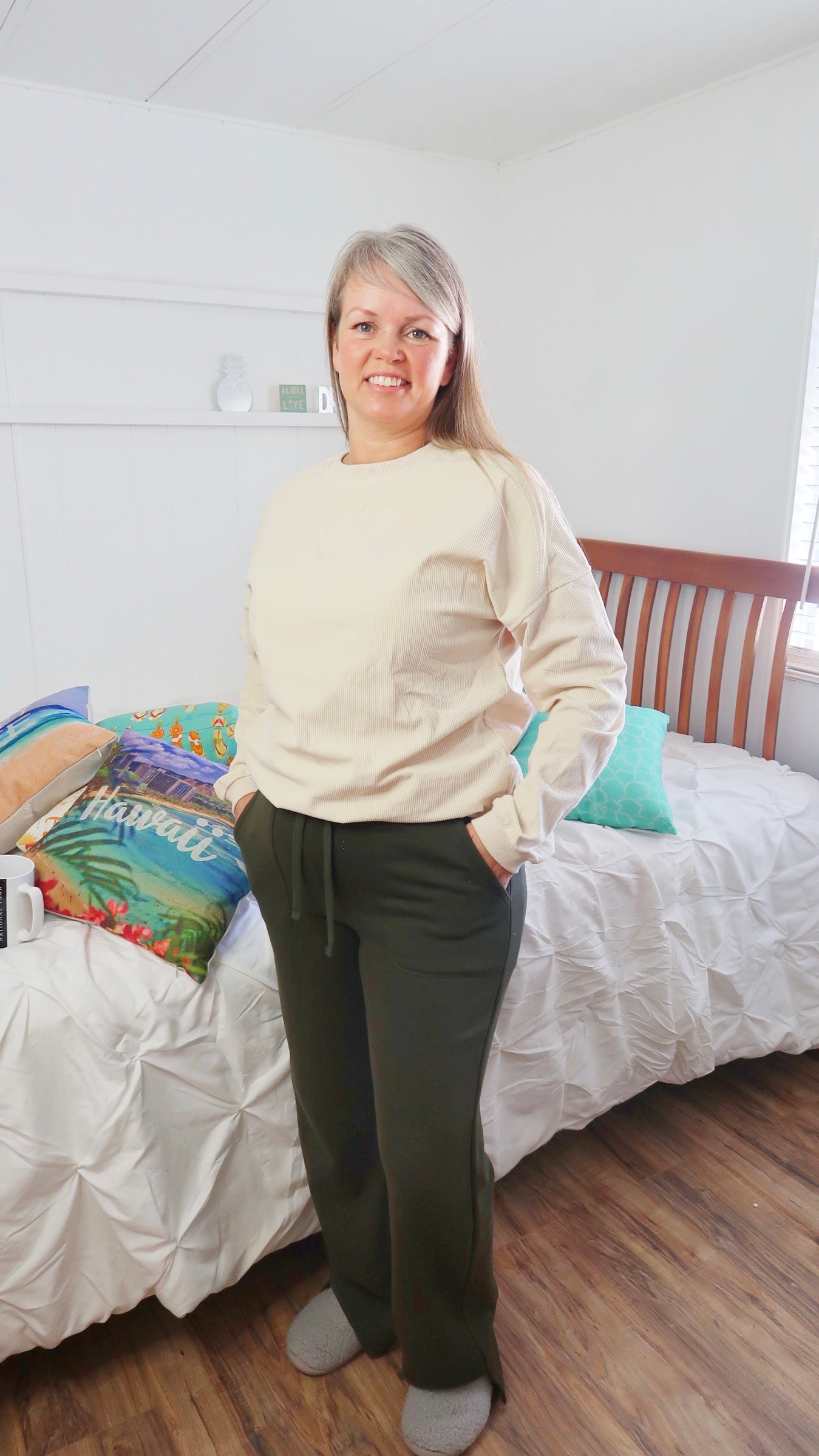 Seashell White Corduroy Sweatshirt-Alohi Gold Apparel