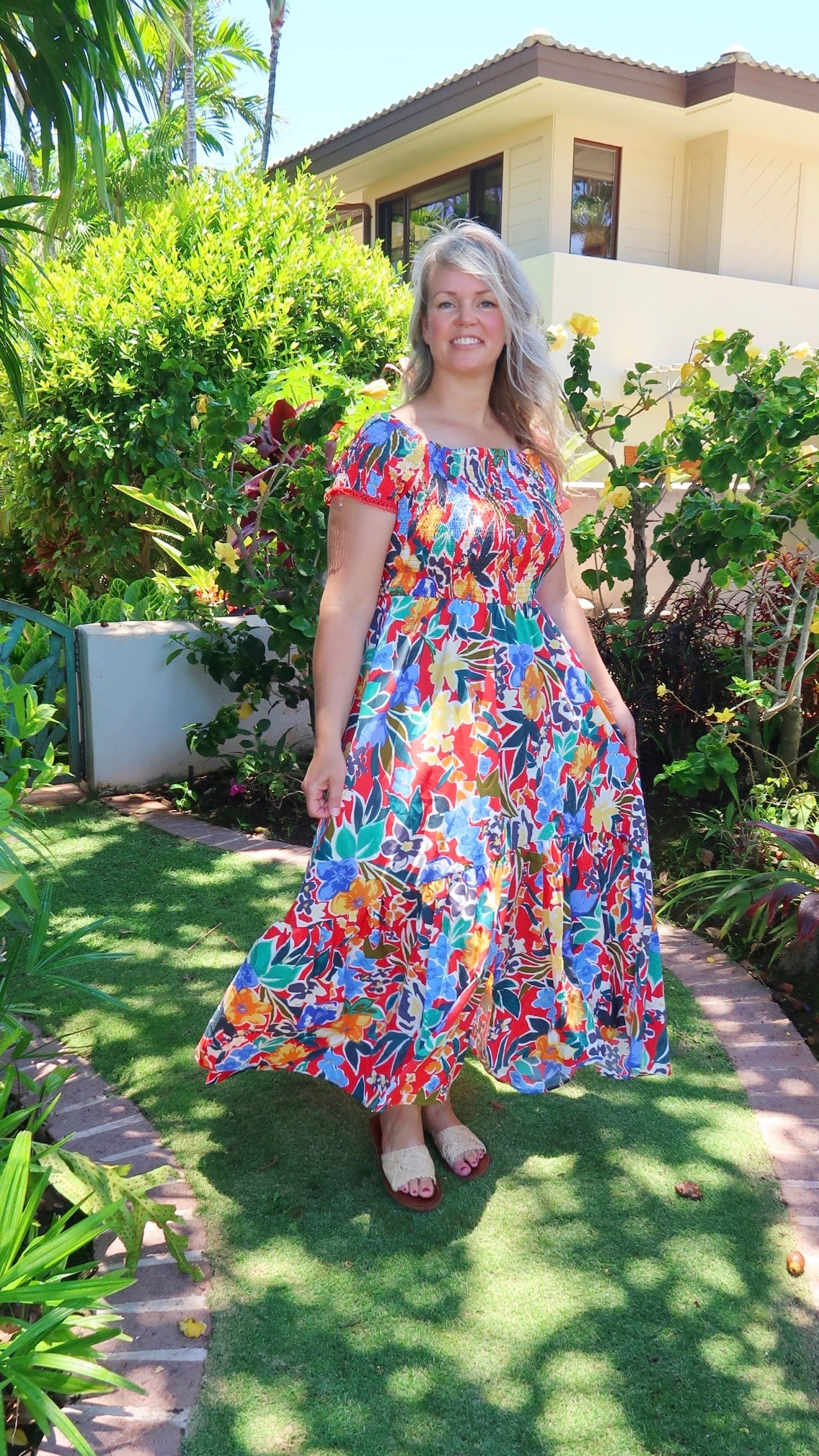 Red Tropical Dress-Alohi Gold Apparel