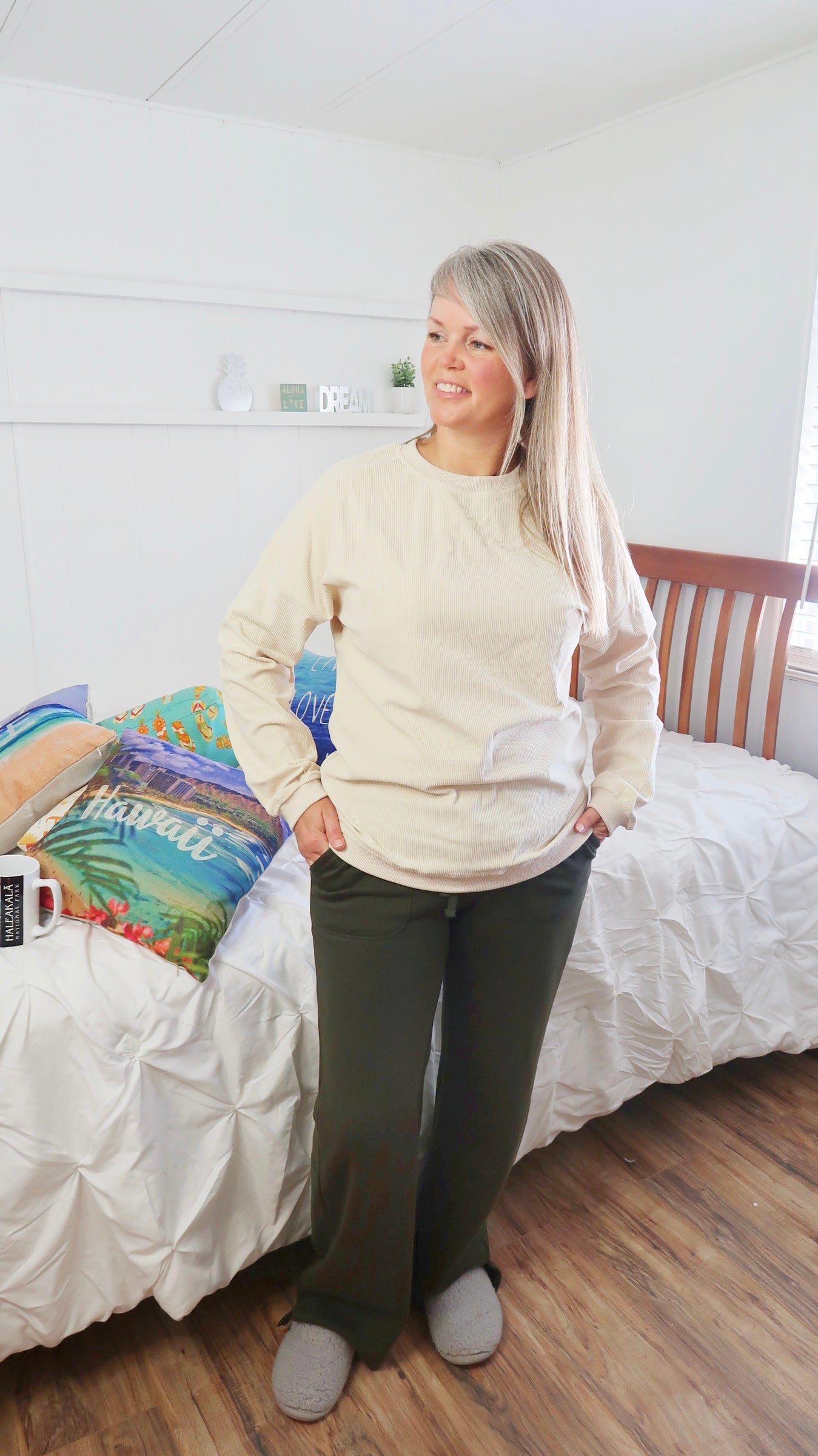 Seashell White Corduroy Sweatshirt-Alohi Gold Apparel