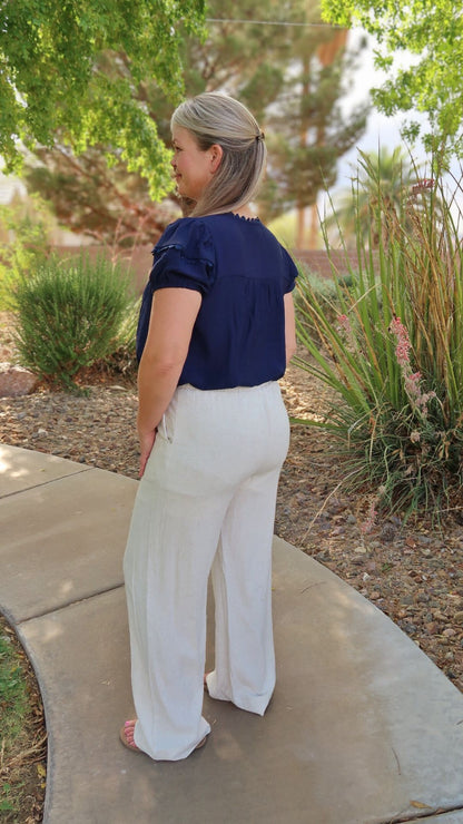 Navy Scallop Trim Top