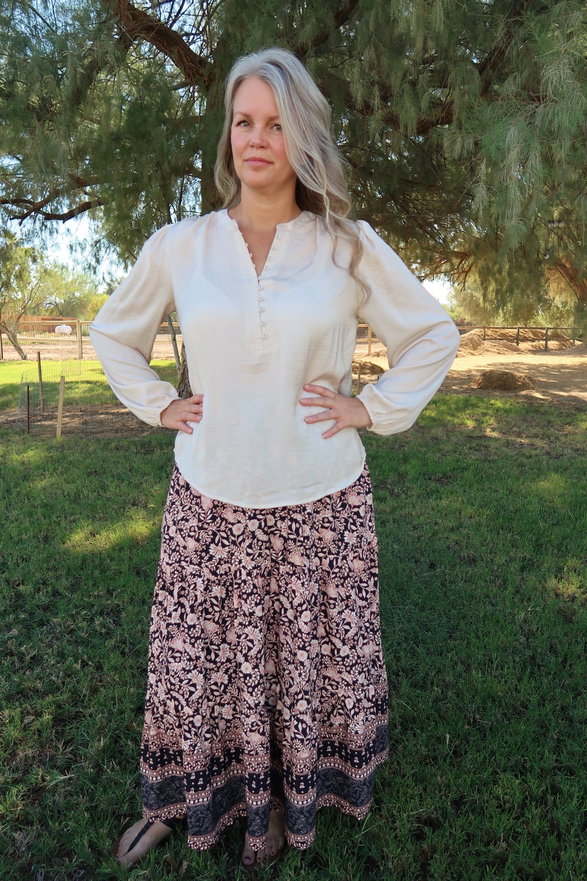 Champagne Satin Long sleeve Top