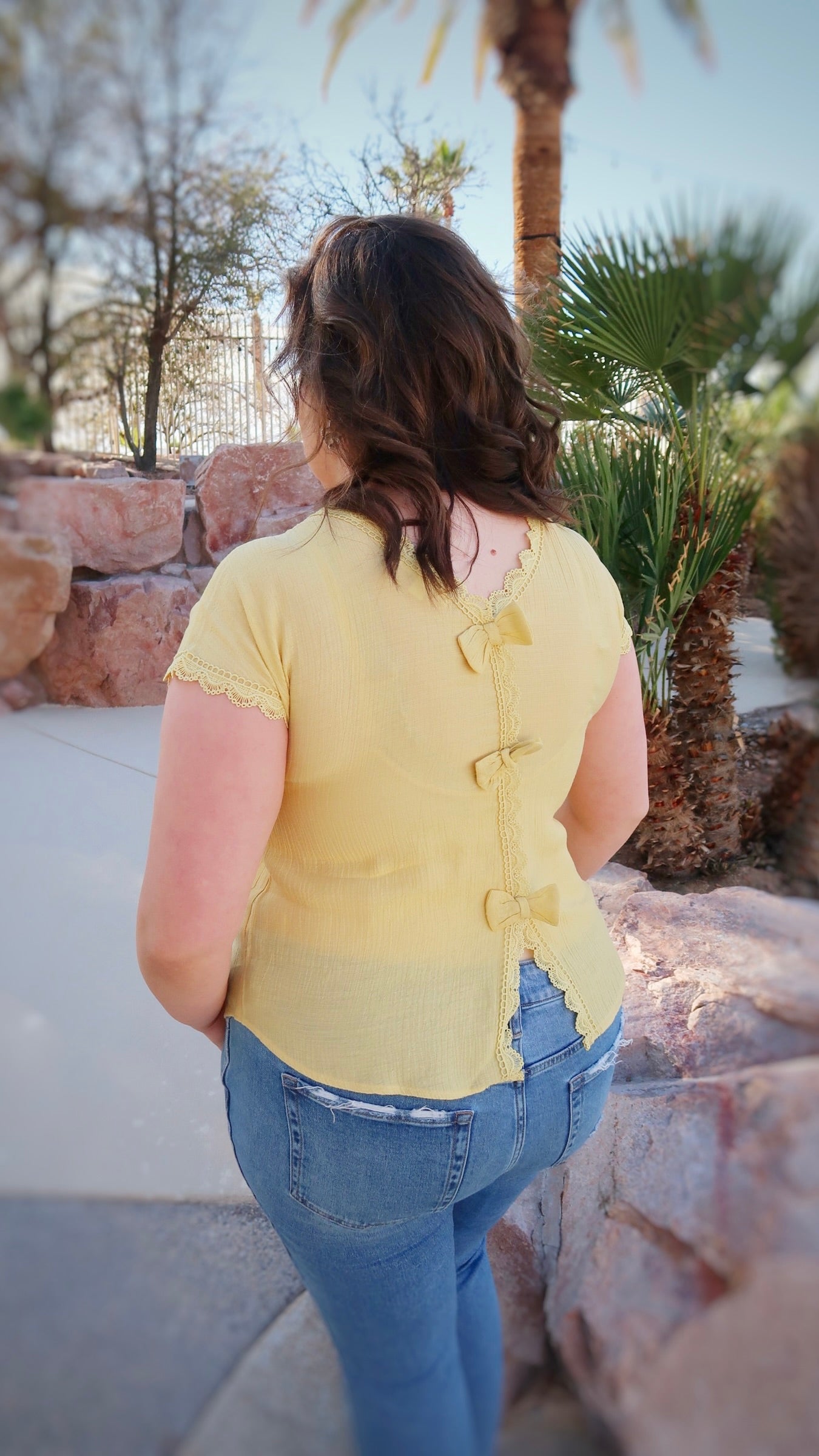 Delicate Lace Trim Bow Back Top