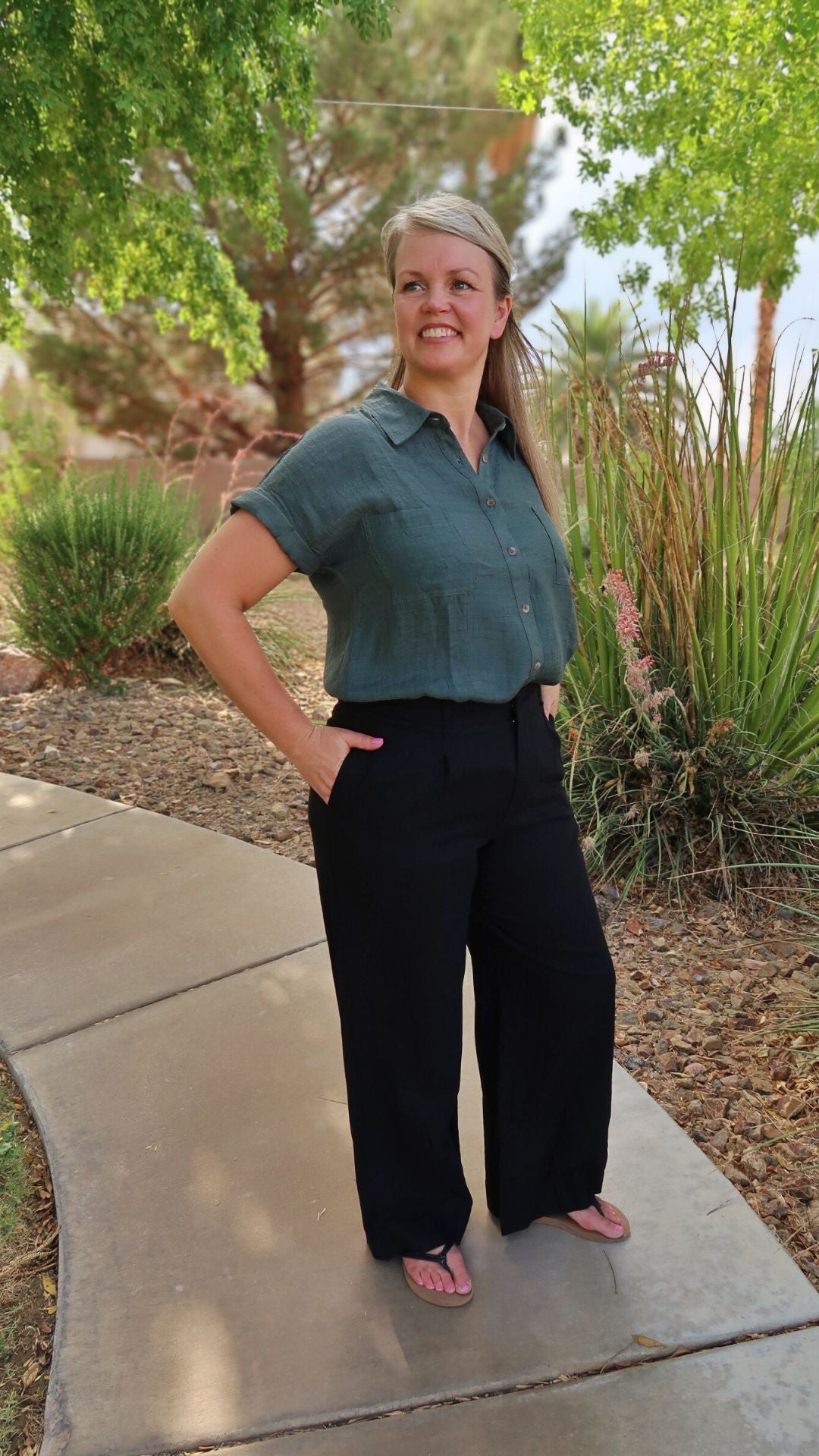 Forrest Green Button Down Top- Alohi Gold Apparel 