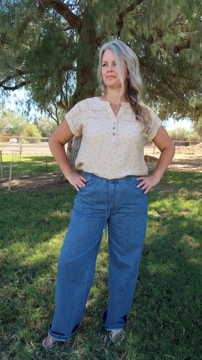 Comfy Denim Wide Leg Pants- Alohi Gold Apparel