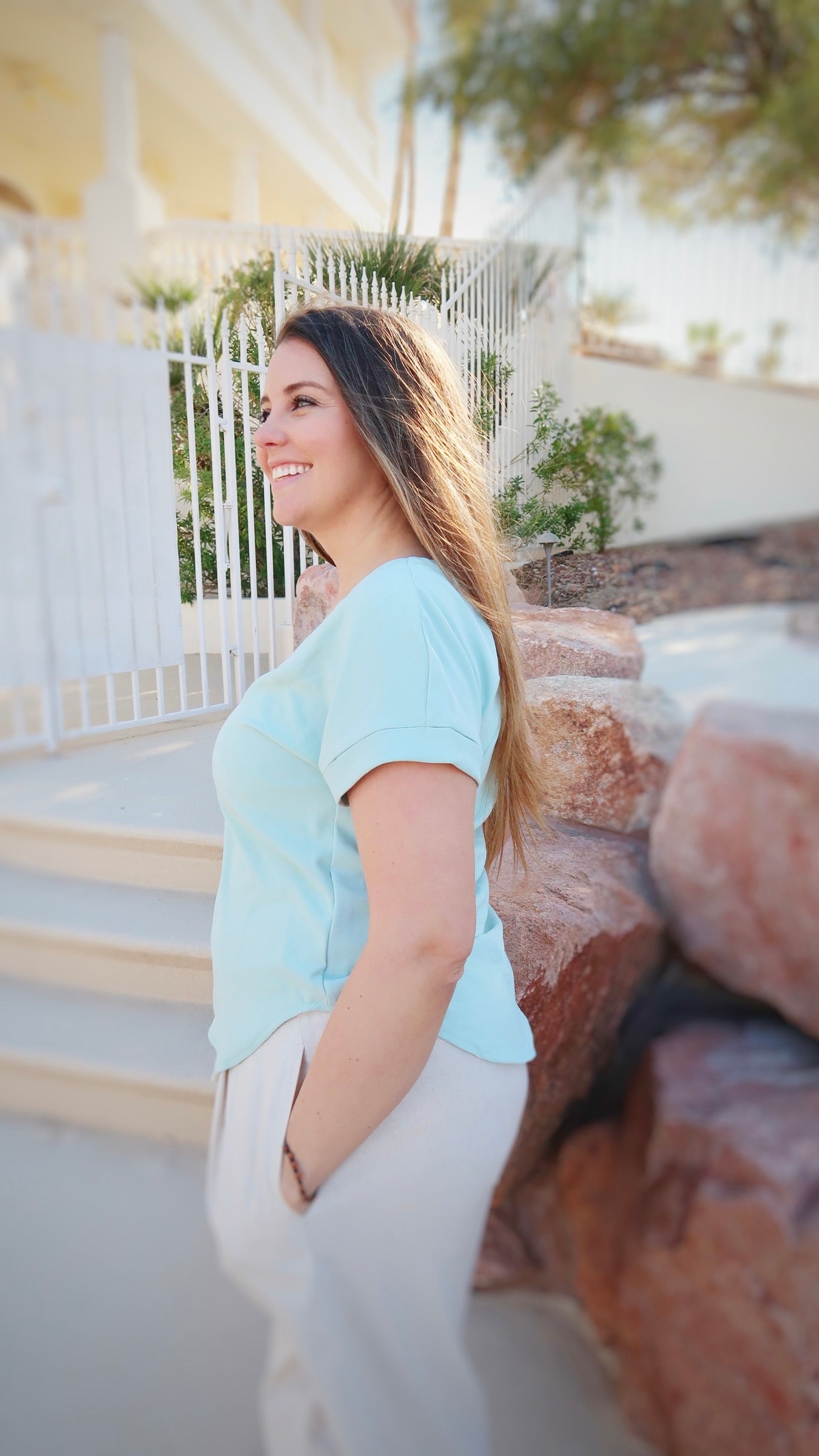 Silver Palm V-neck Top