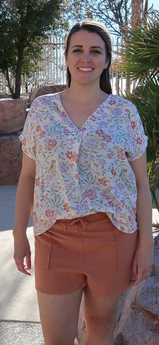 Vintage Flower Garden V-neck Top