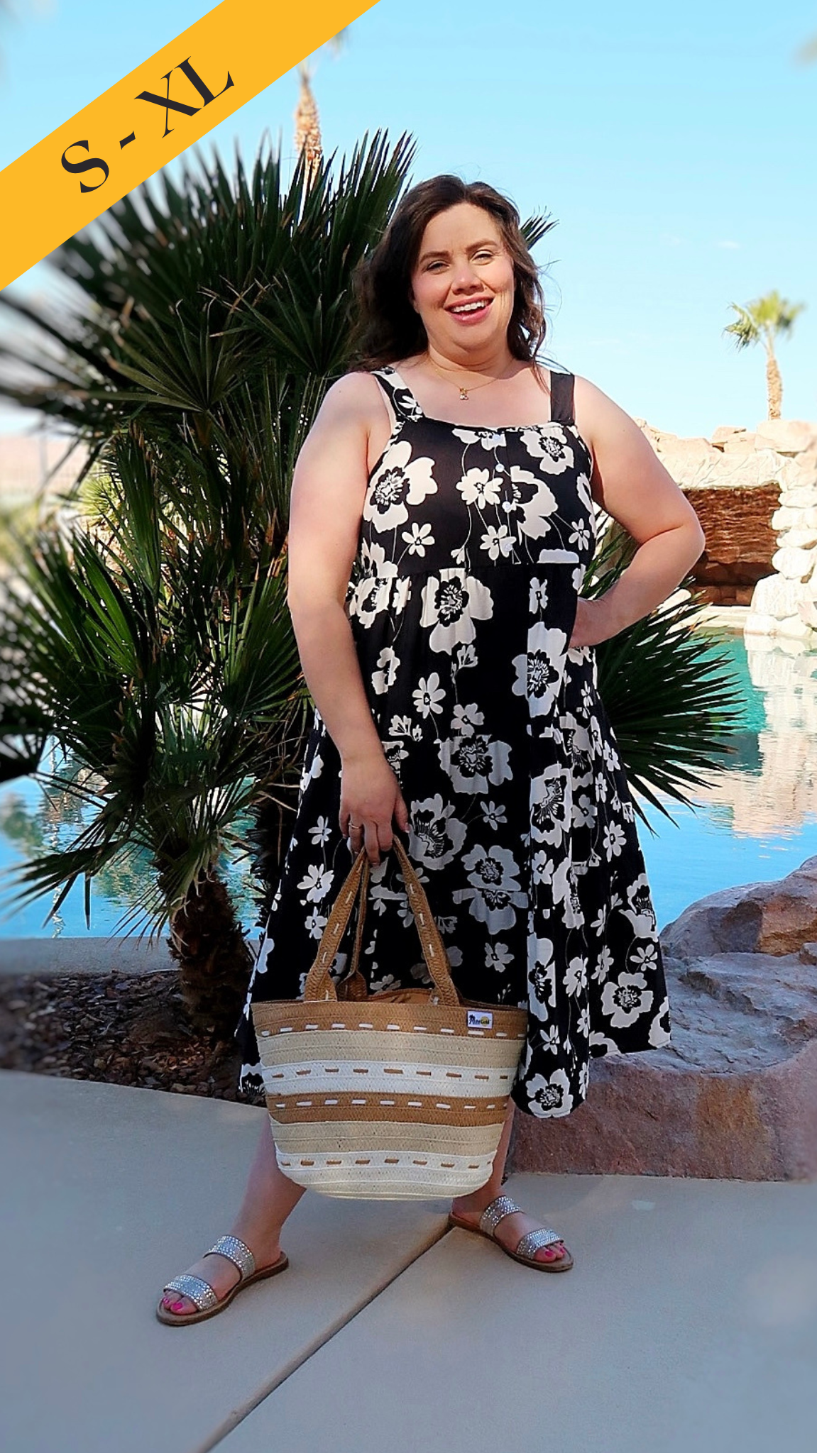 Lu'au Black Print Midi Dress