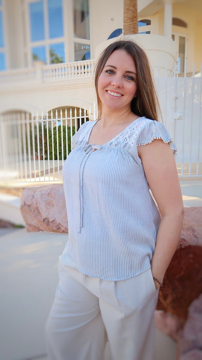 Delicate Trim Grey Stripe Top
