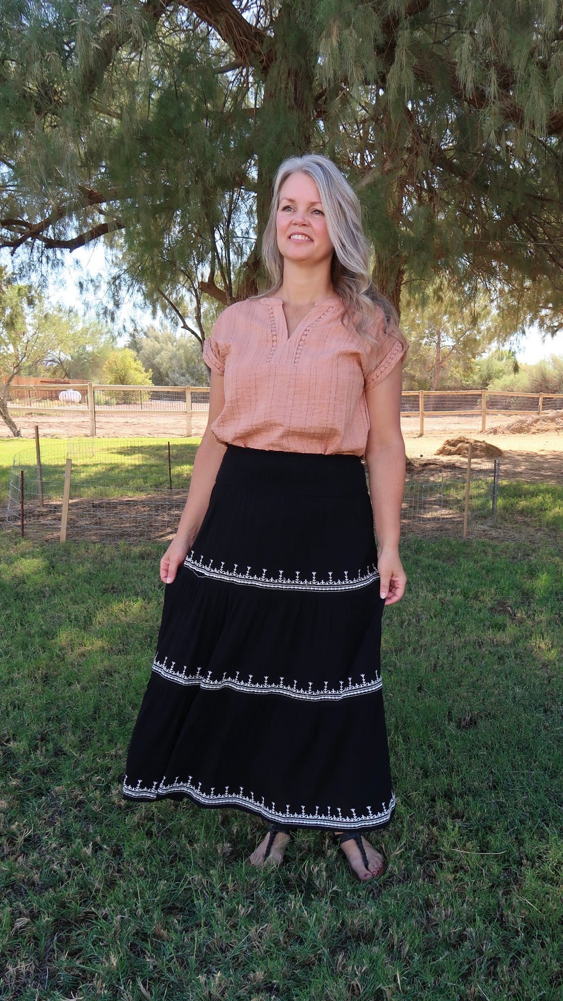 Black Embroidered Tiered Midi Skirt- Alohi Gold Apparel