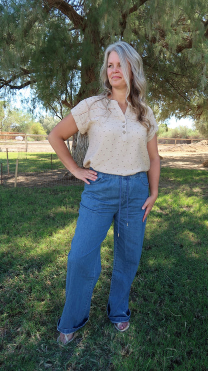 Comfy Denim Wide Leg Pants- Alohi Gold Apparel
