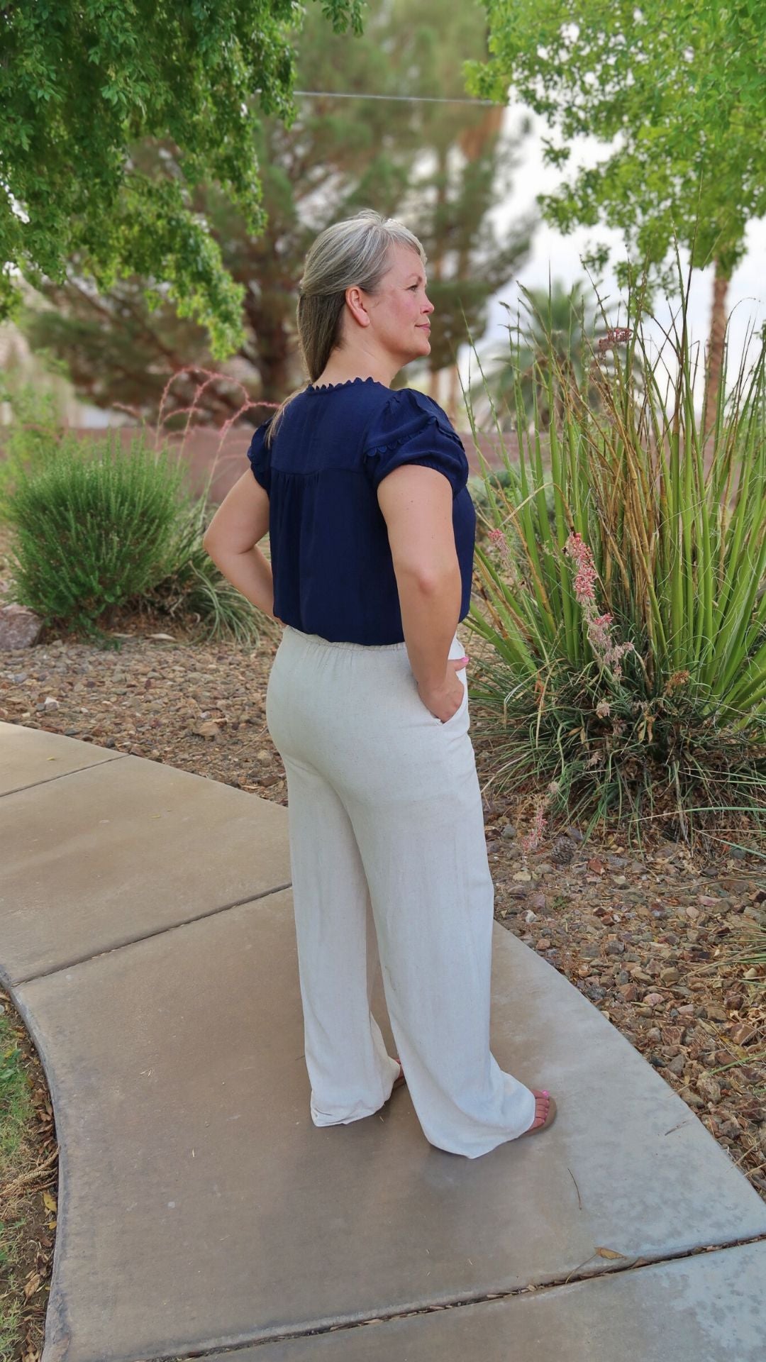 Navy Scallop Trim Top