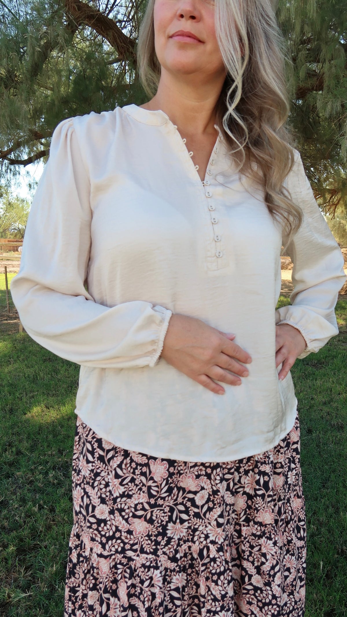 Champagne Satin Long sleeve Top