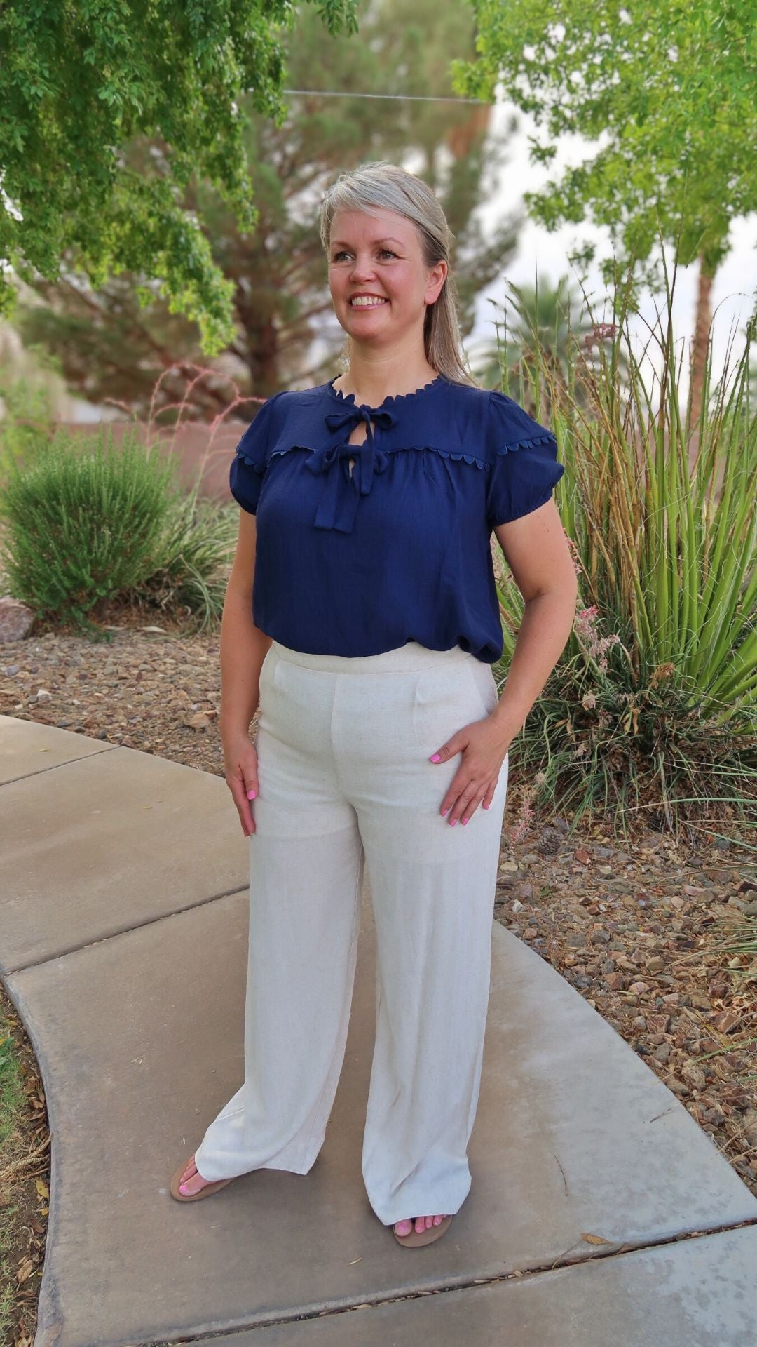 Navy Scallop Trim Top
