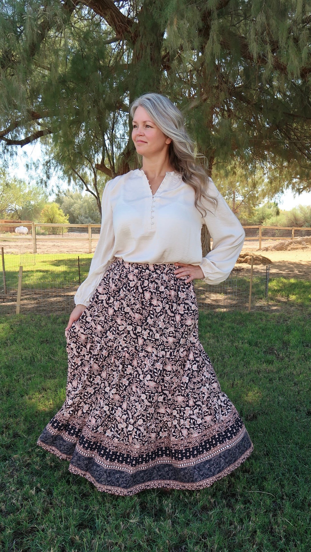 Paisley Print Midi Skirt- Alohi Gold Apparel