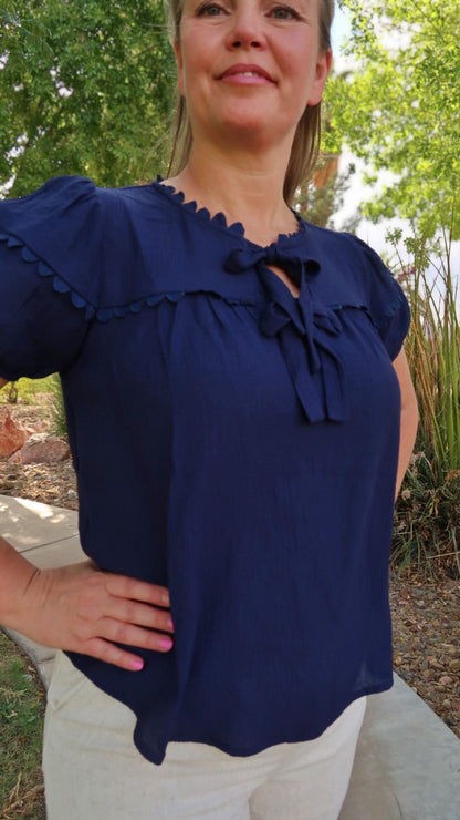 Navy Scallop Trim Top